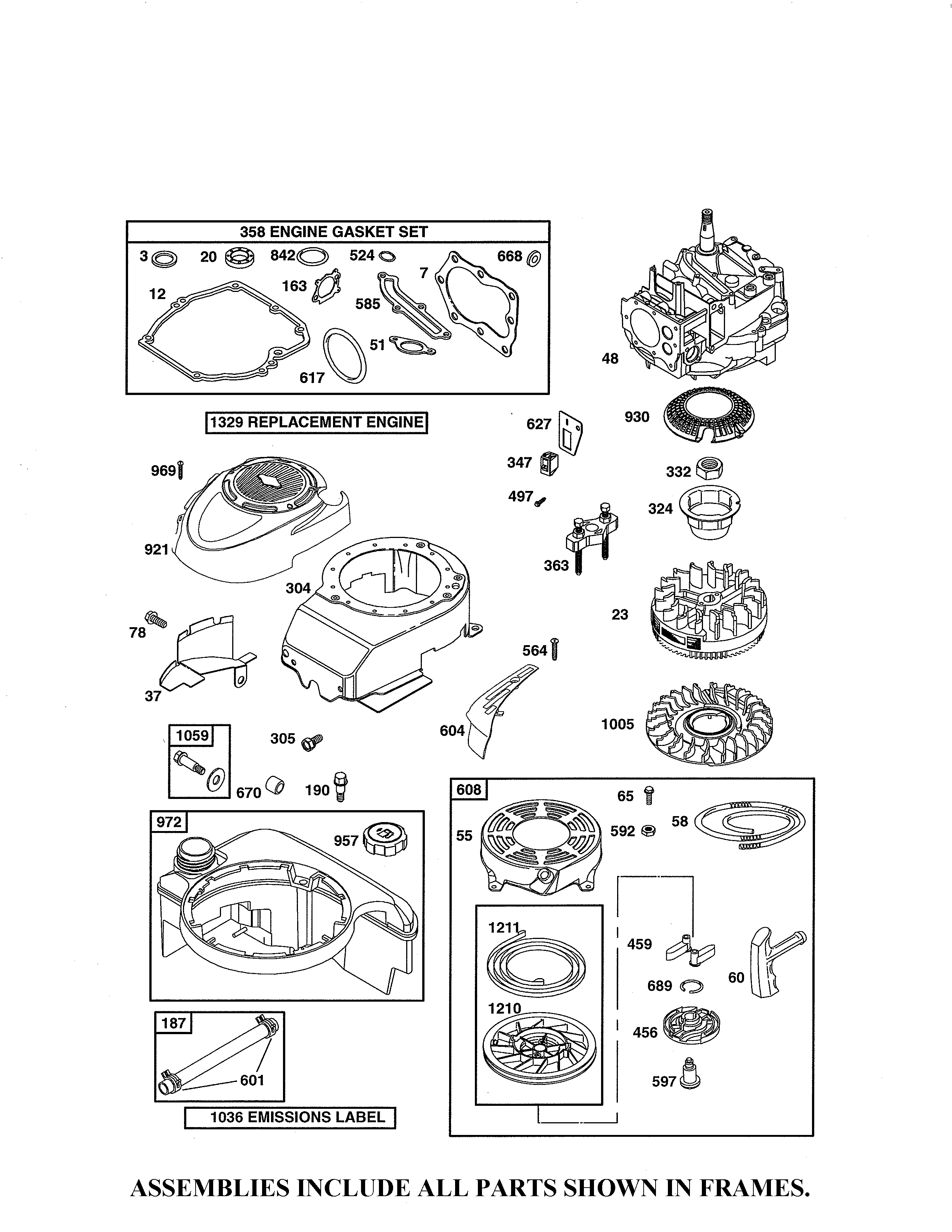 SHORT BLOCK/REWIND STARTER/FUEL TANK