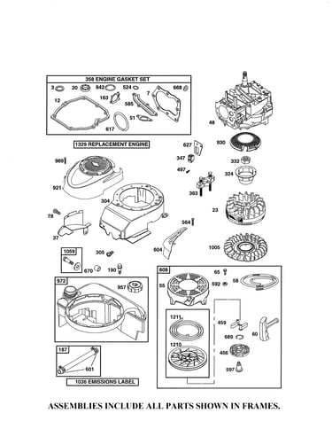 Short block/rewind starter/fuel tank