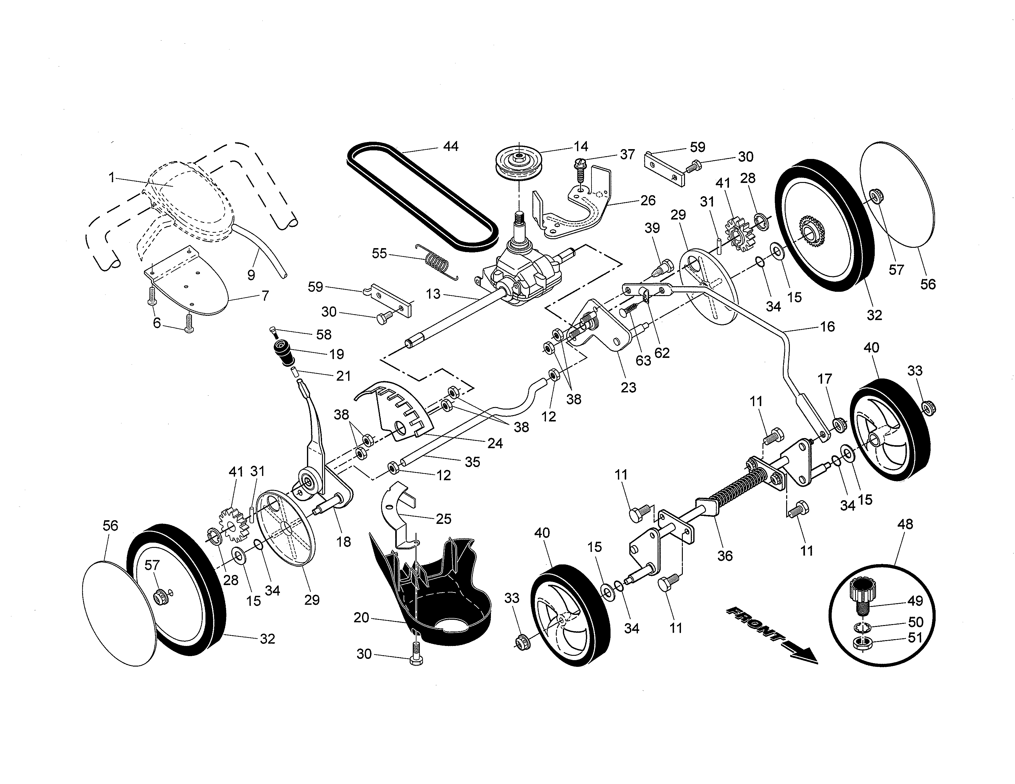 Drive control/gear case/wheels