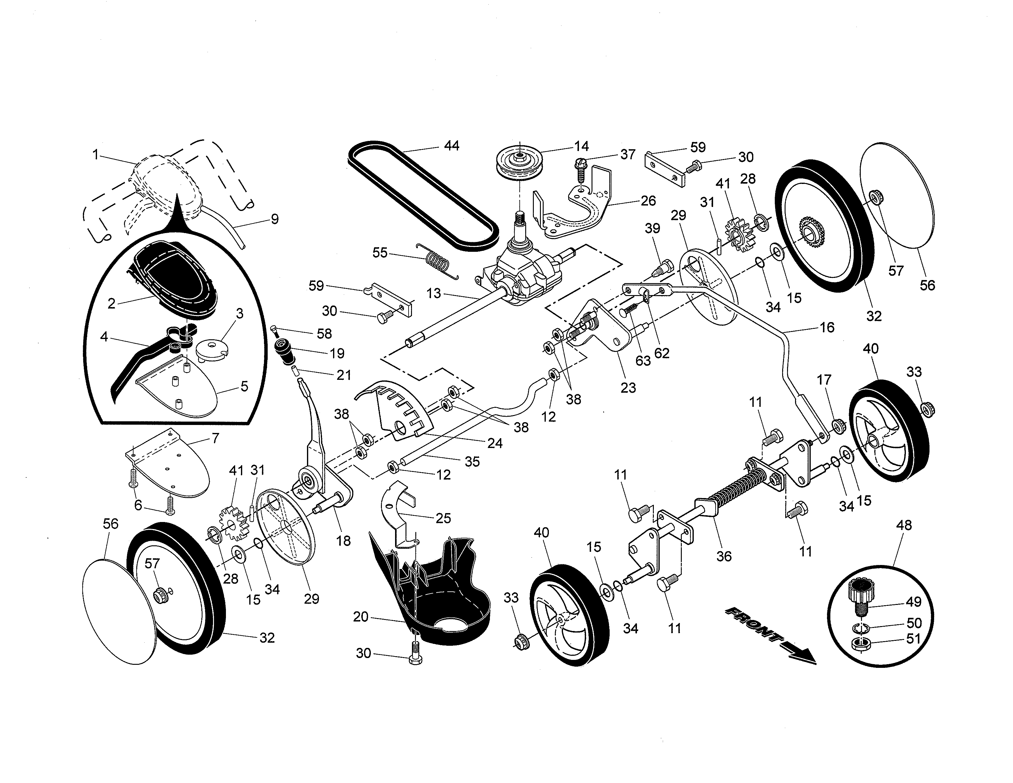 Drive control/gear case/wheels