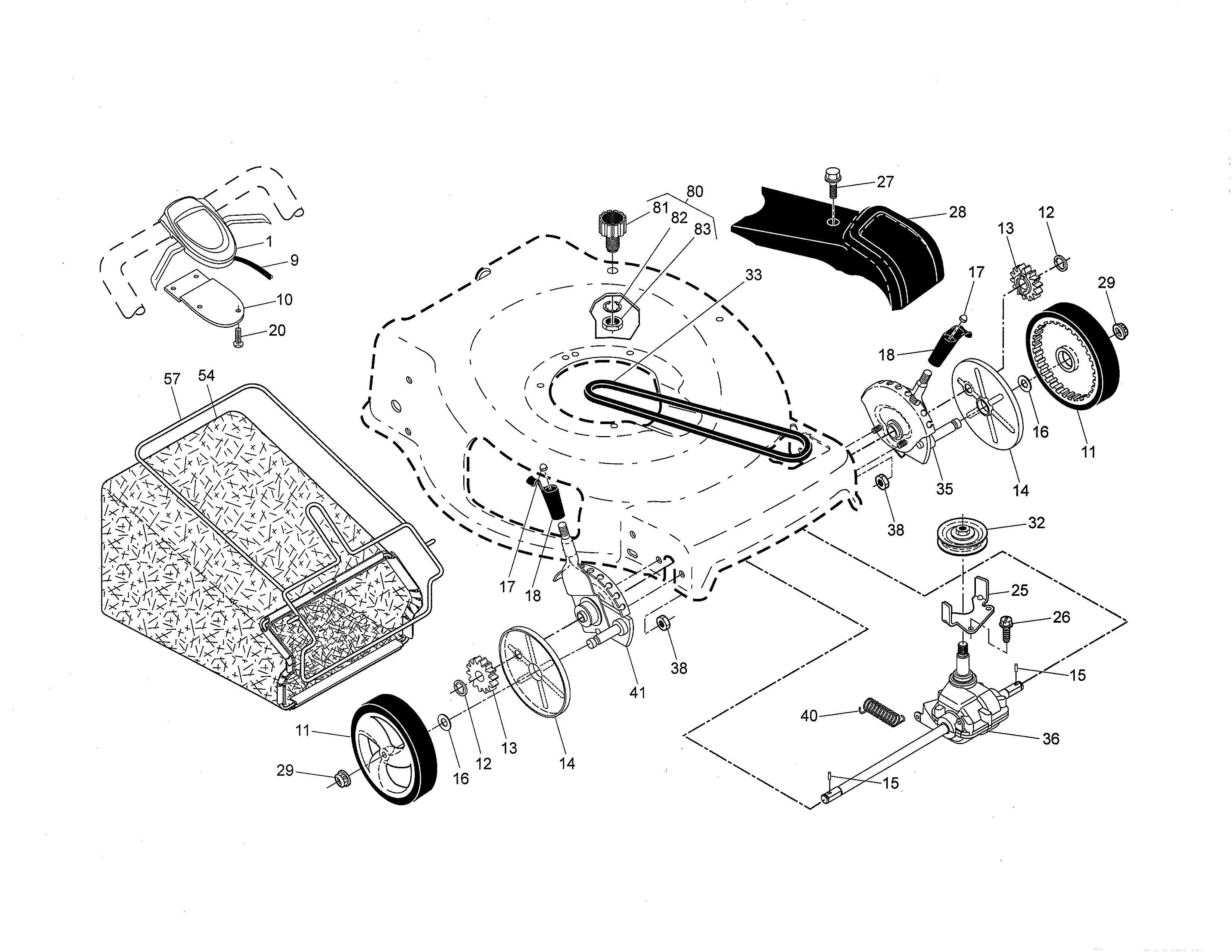 Drive control/gear case/wheels