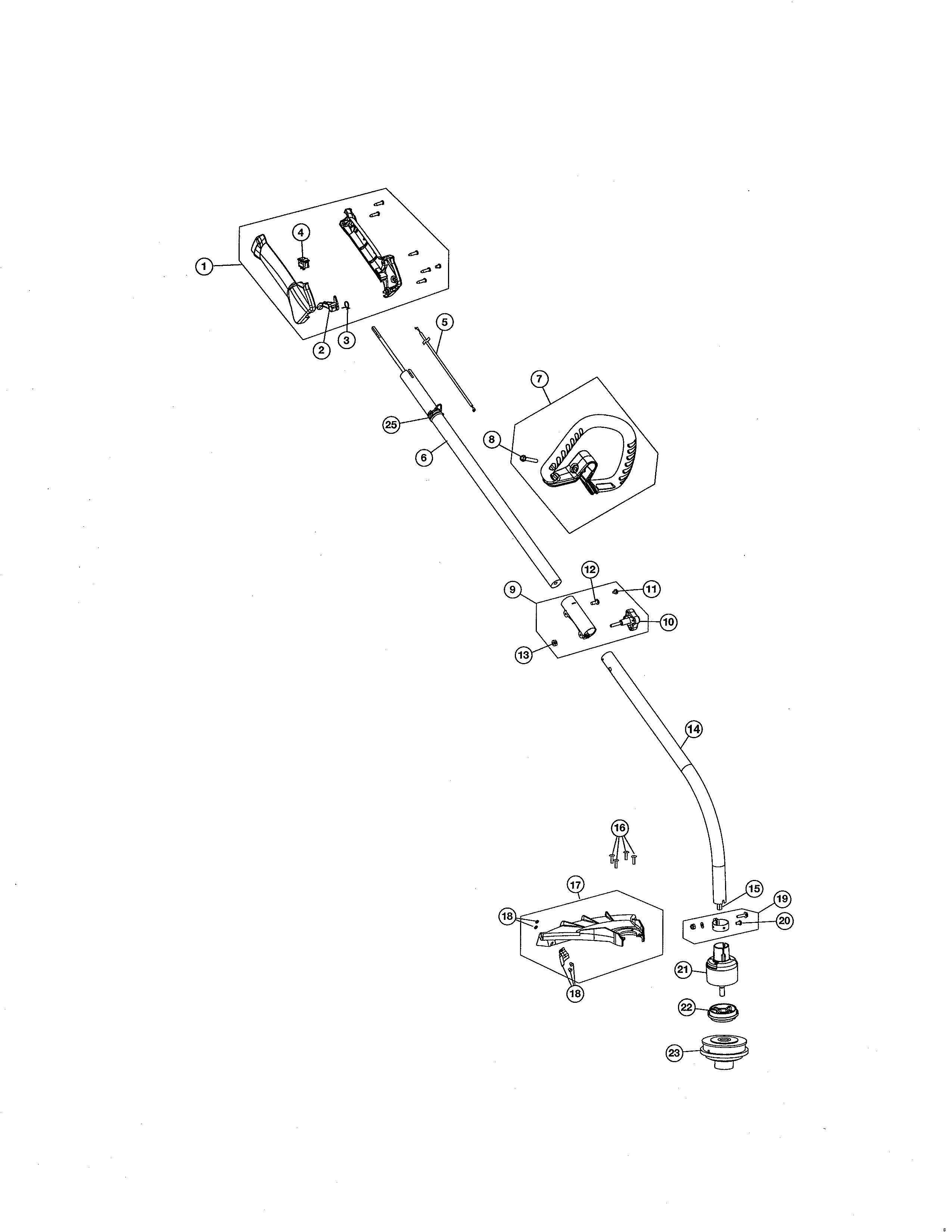 Drive shaft/handle/shield