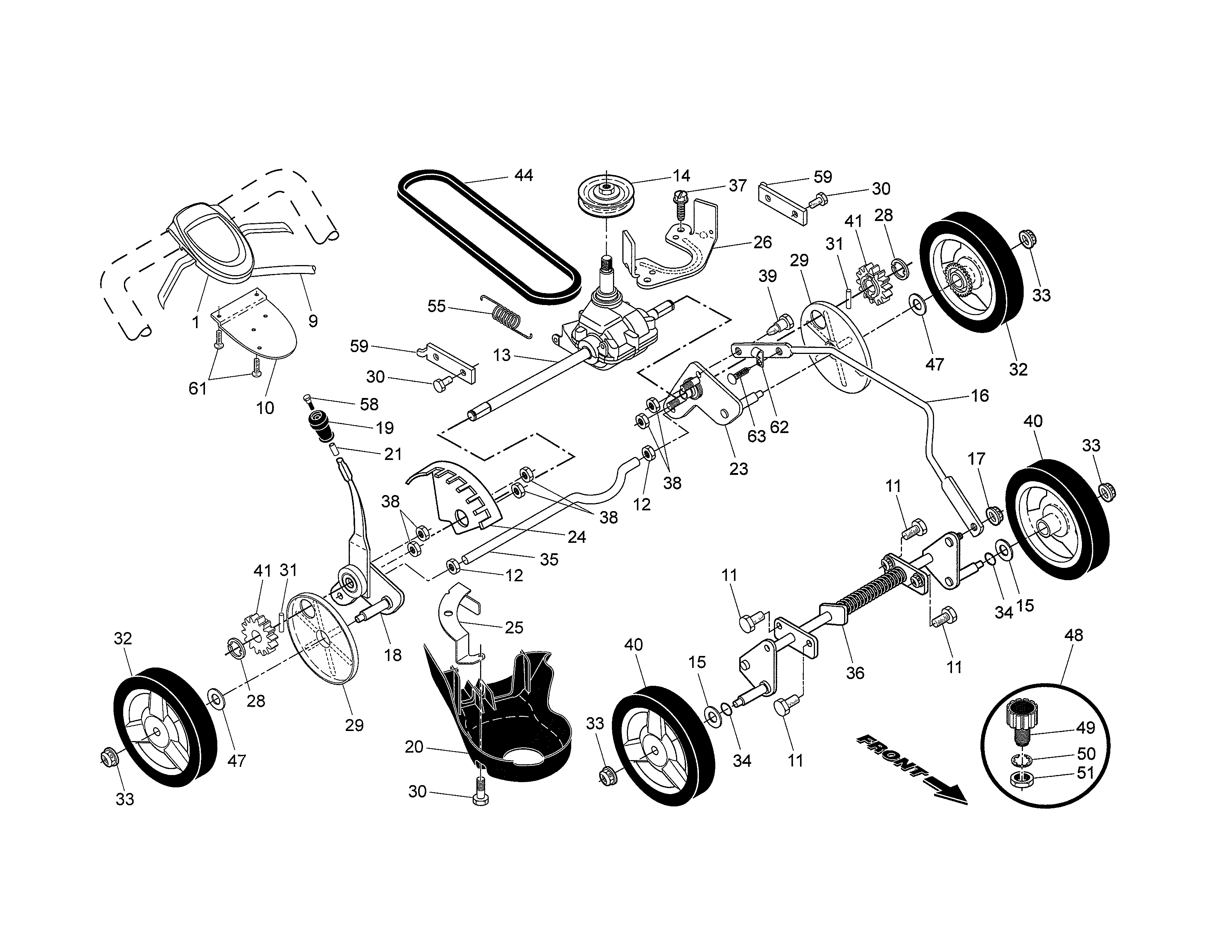 Drive control/gear case/wheels