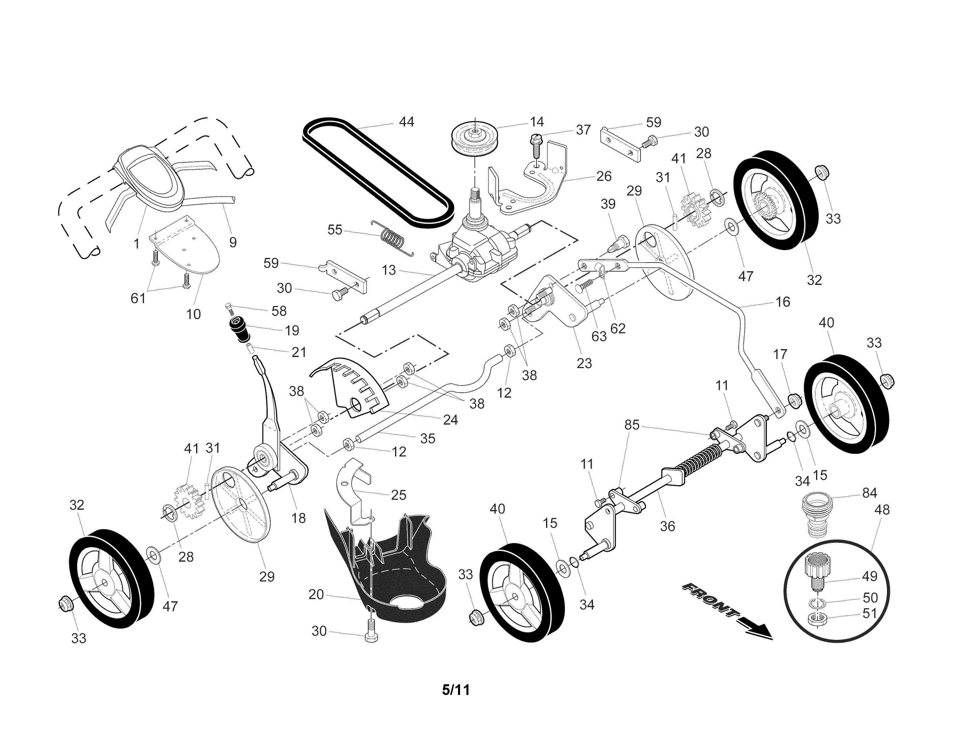 Drive control/gear case/wheels