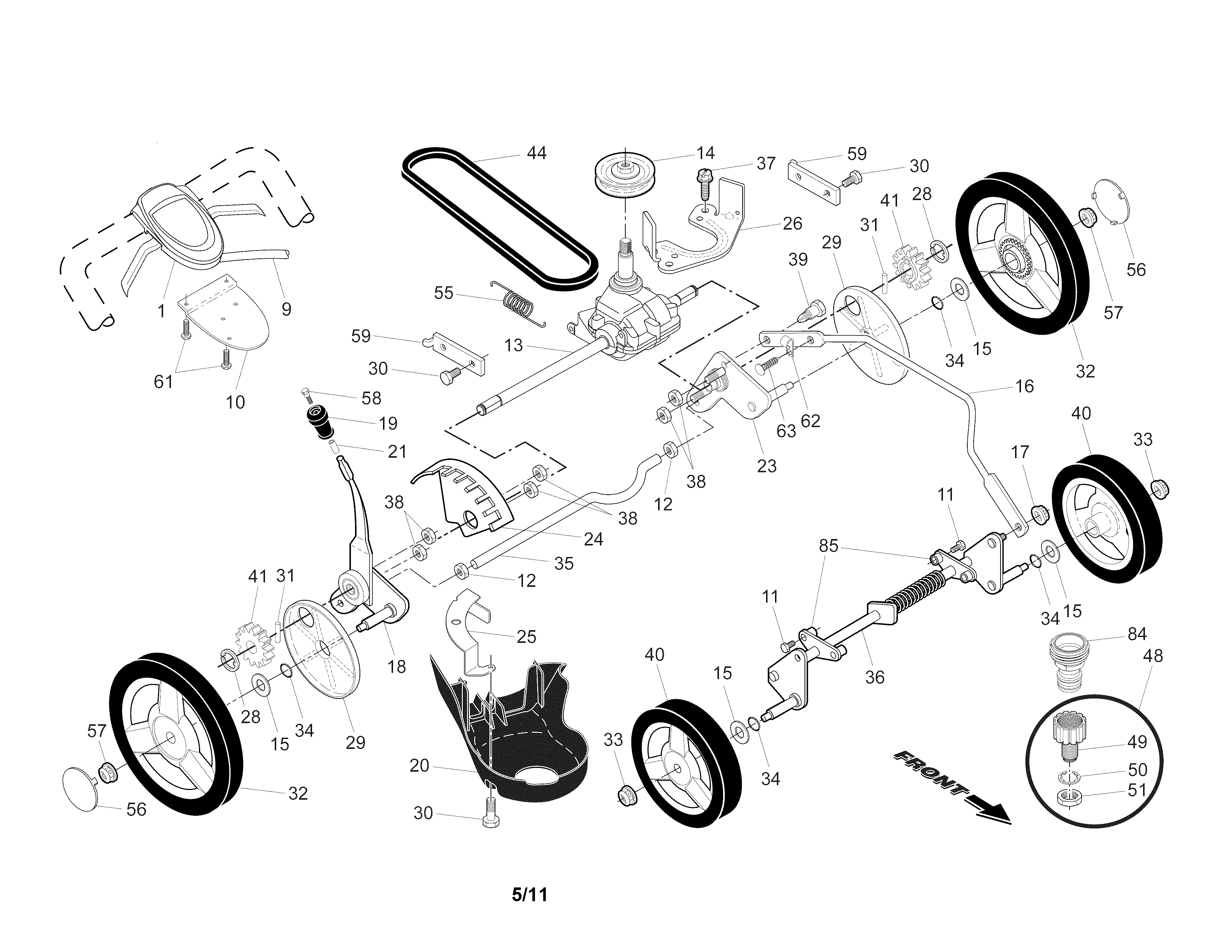 Drive control/gear case/wheels