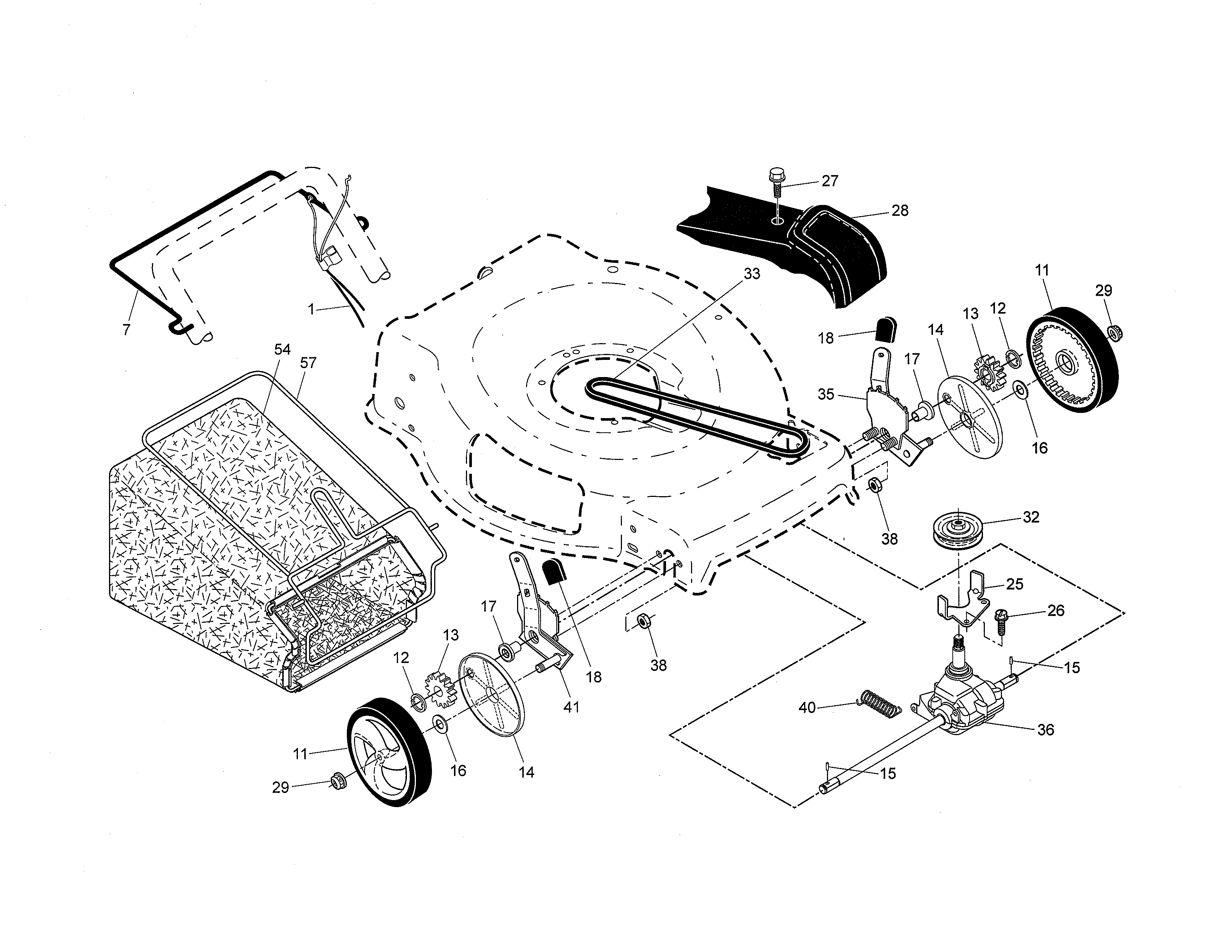 Drive control/gear case/wheels
