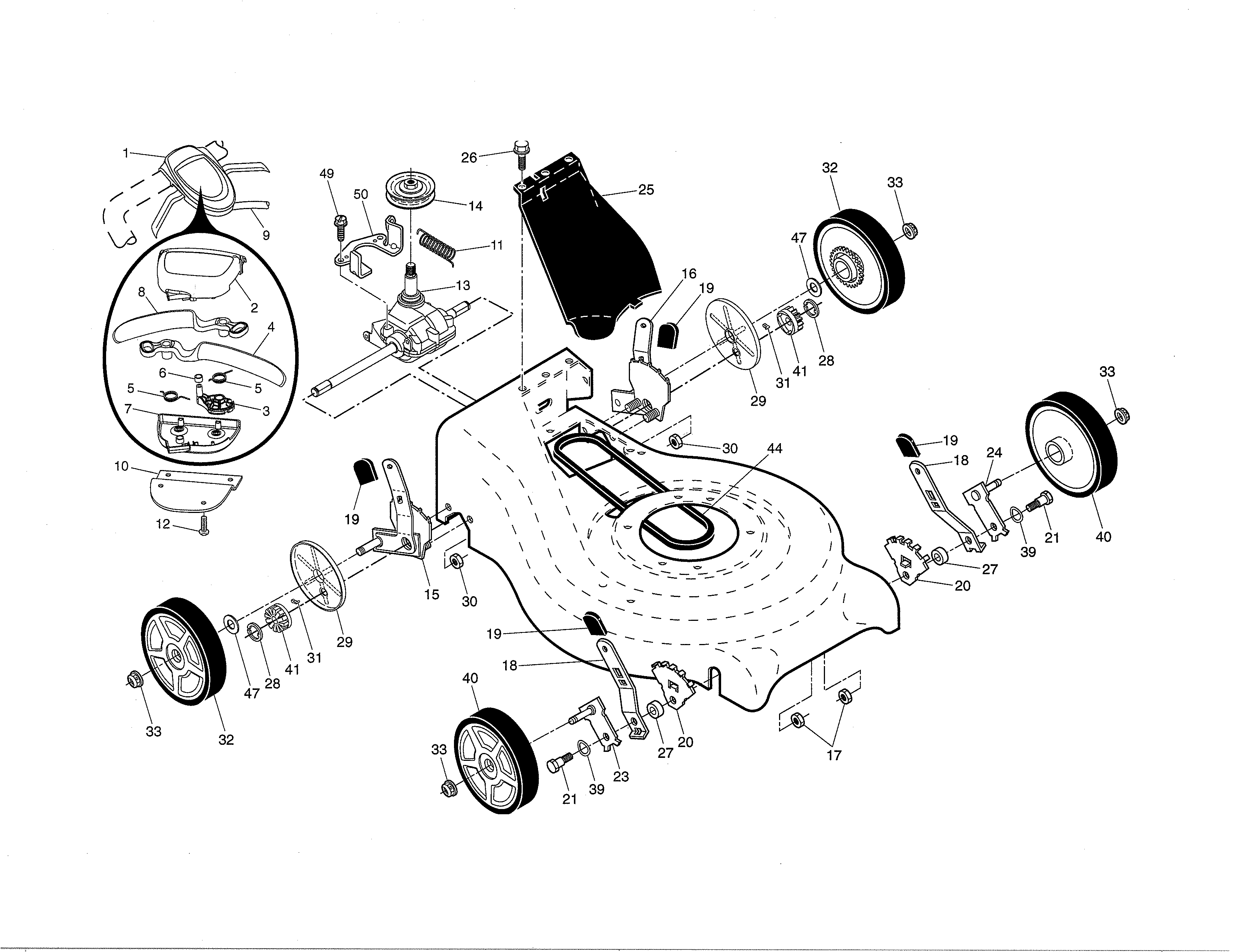 Drive control/gear case/wheels