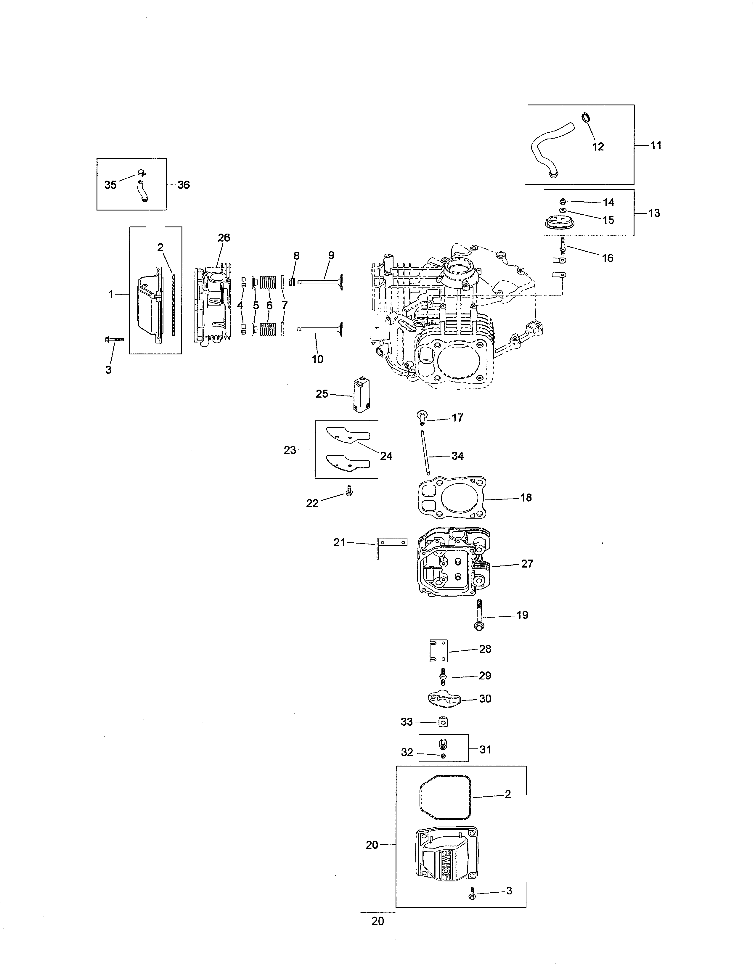 Head, valve & breather assembly