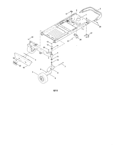 Frame/front axle/caster wheel