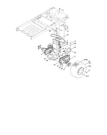 Hydro transaxle drive/rear wheel