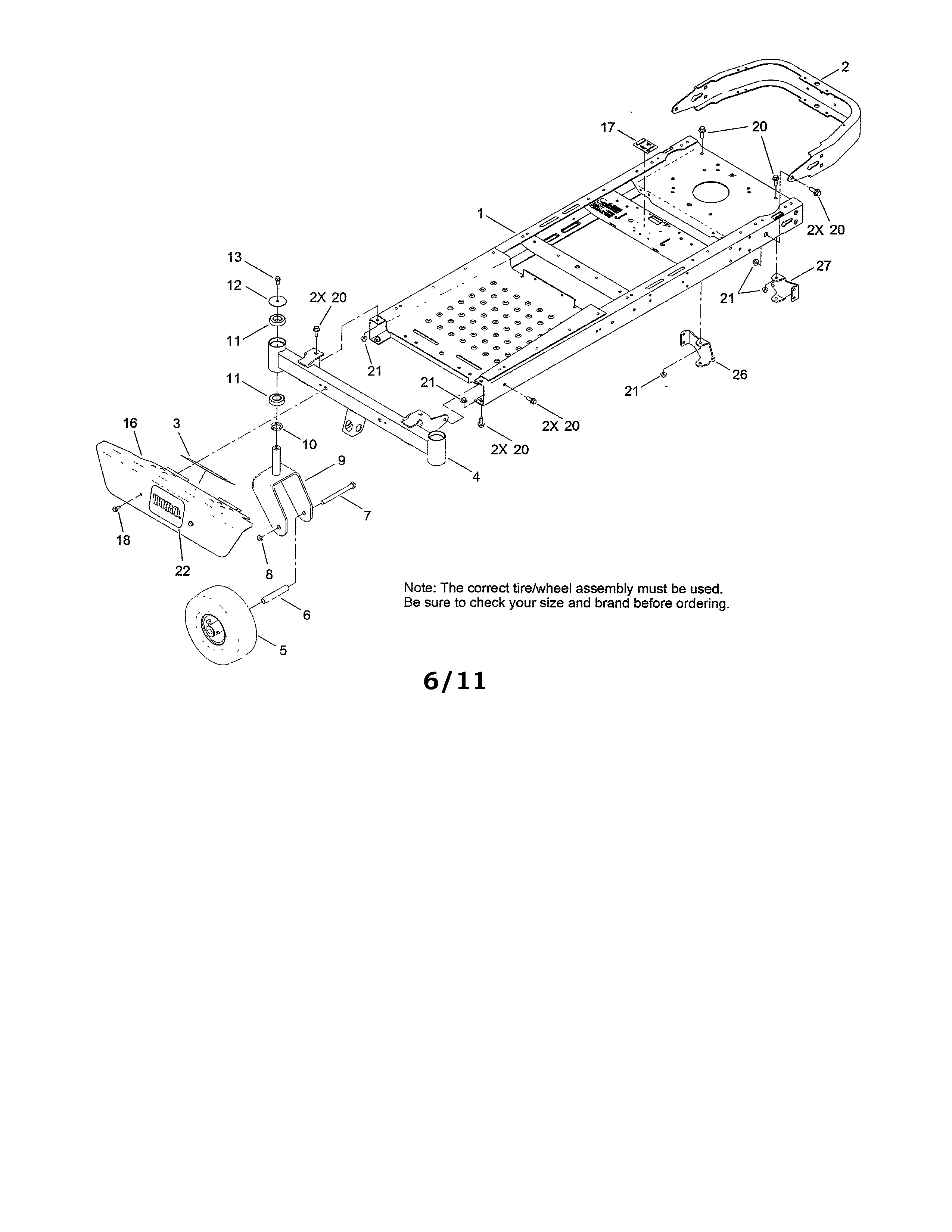 Frame/front axle/caster wheel