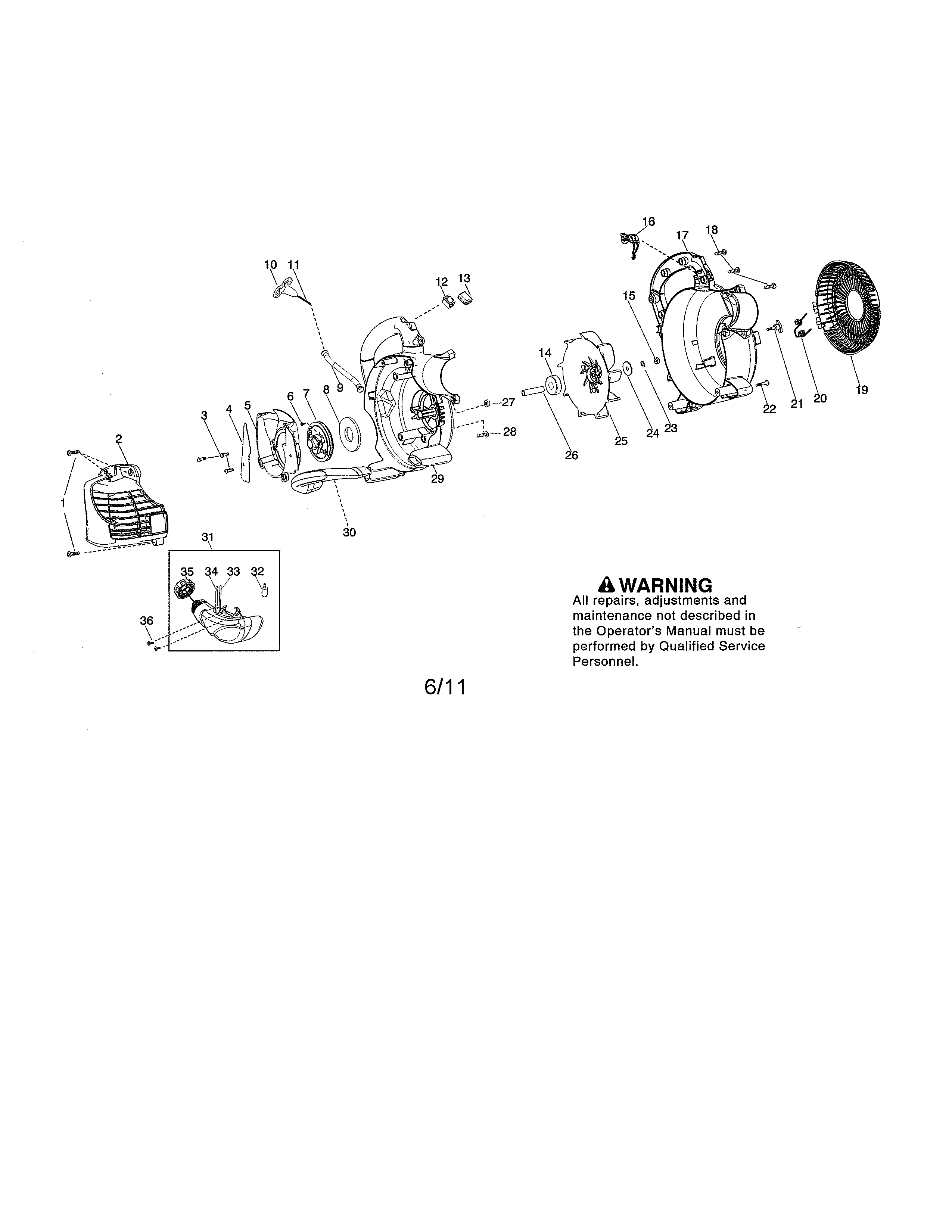 Impeller/handle/fuel tank