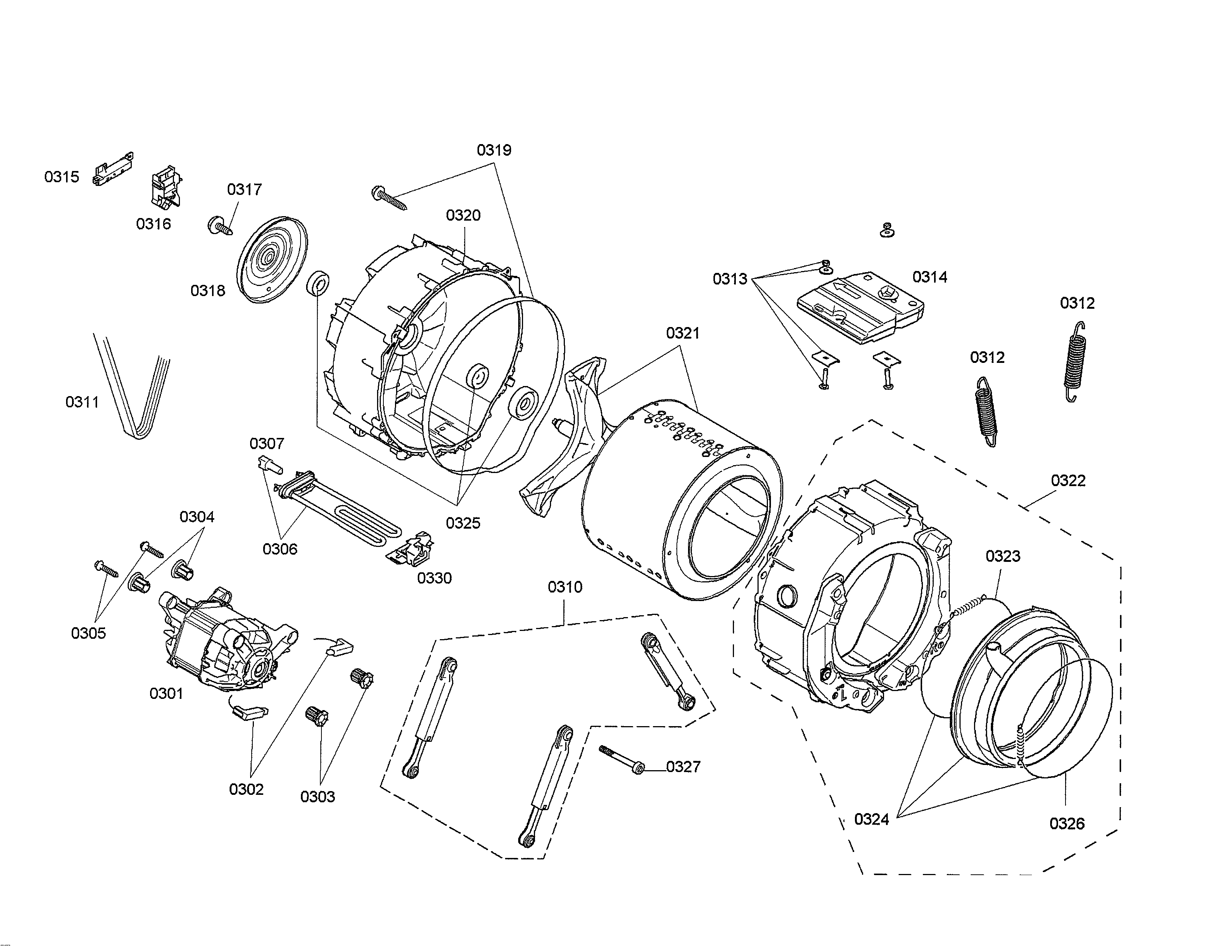 Drum/motor/tub