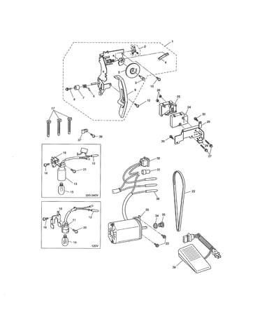 Upper tension lamp/motor unit