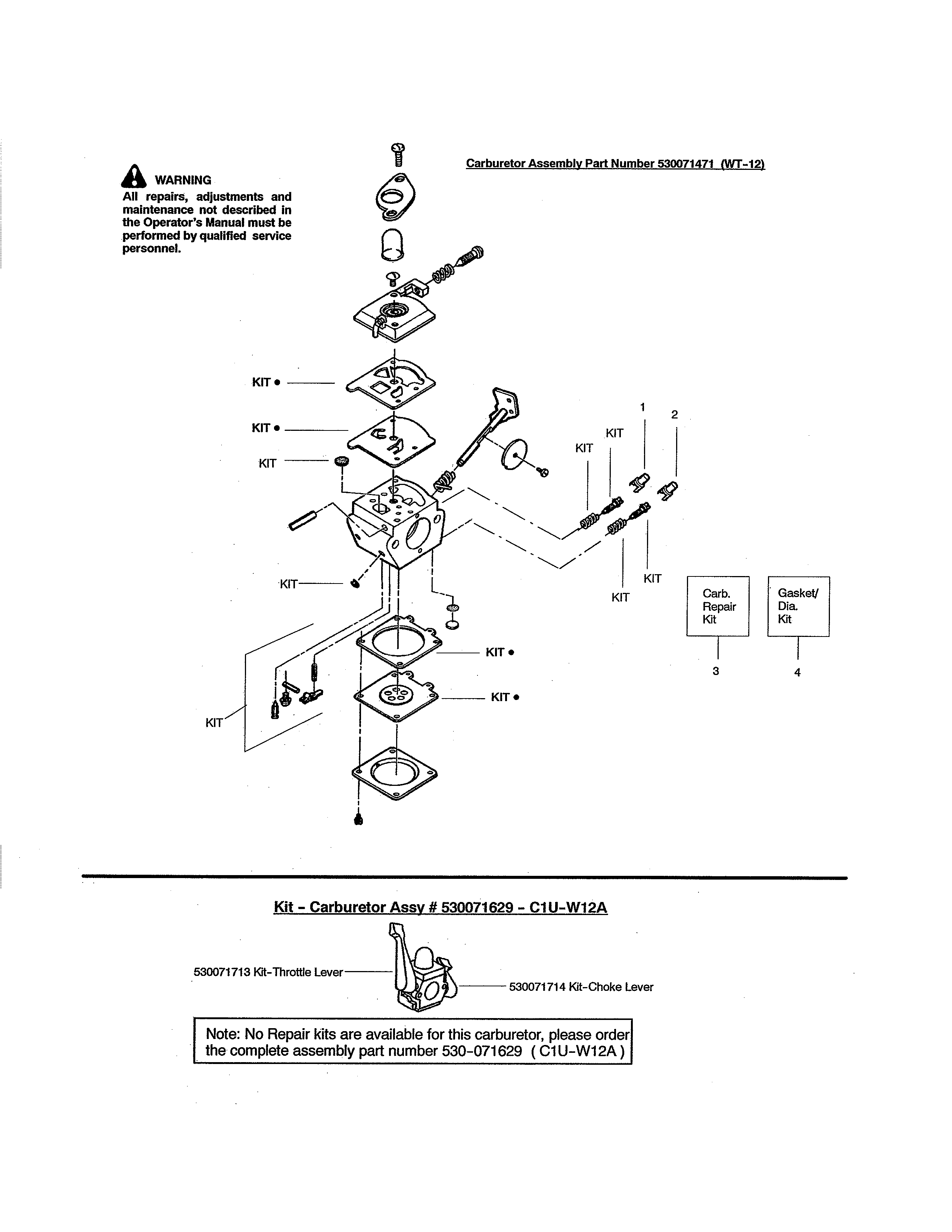 CARBURETOR PART #530071471 (WT-12)