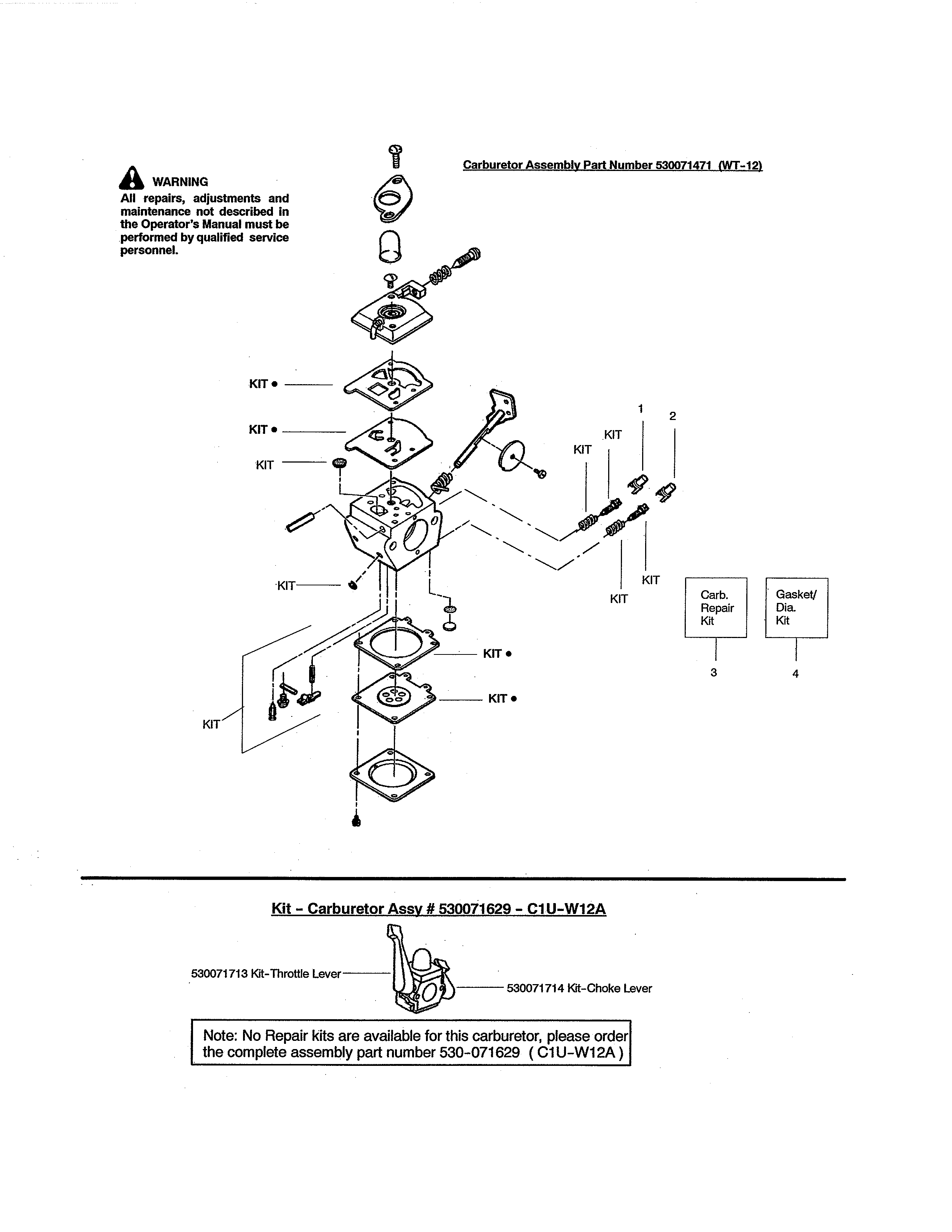 Carburetor part #530071471 (wt-12)