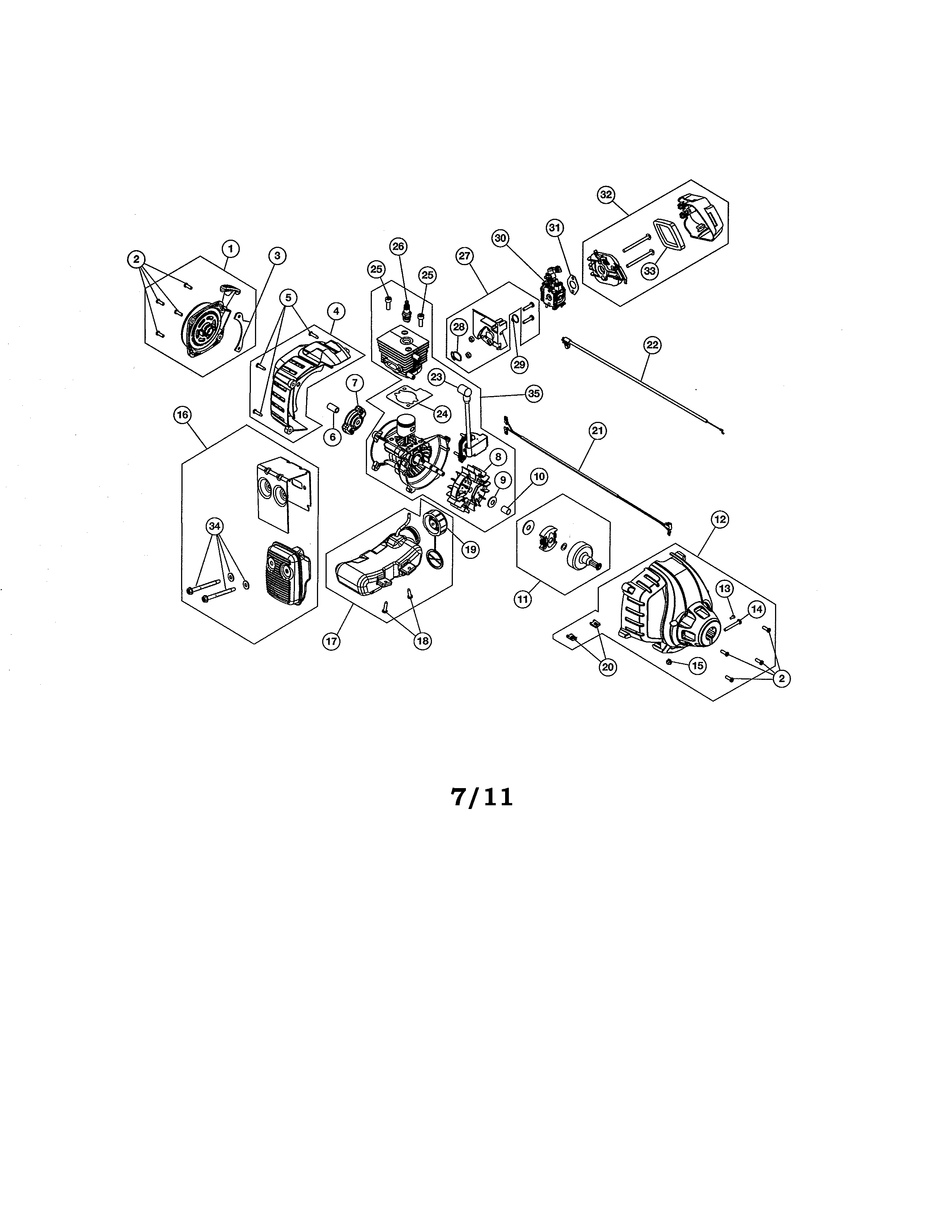 Short block/muffler/fuel tank