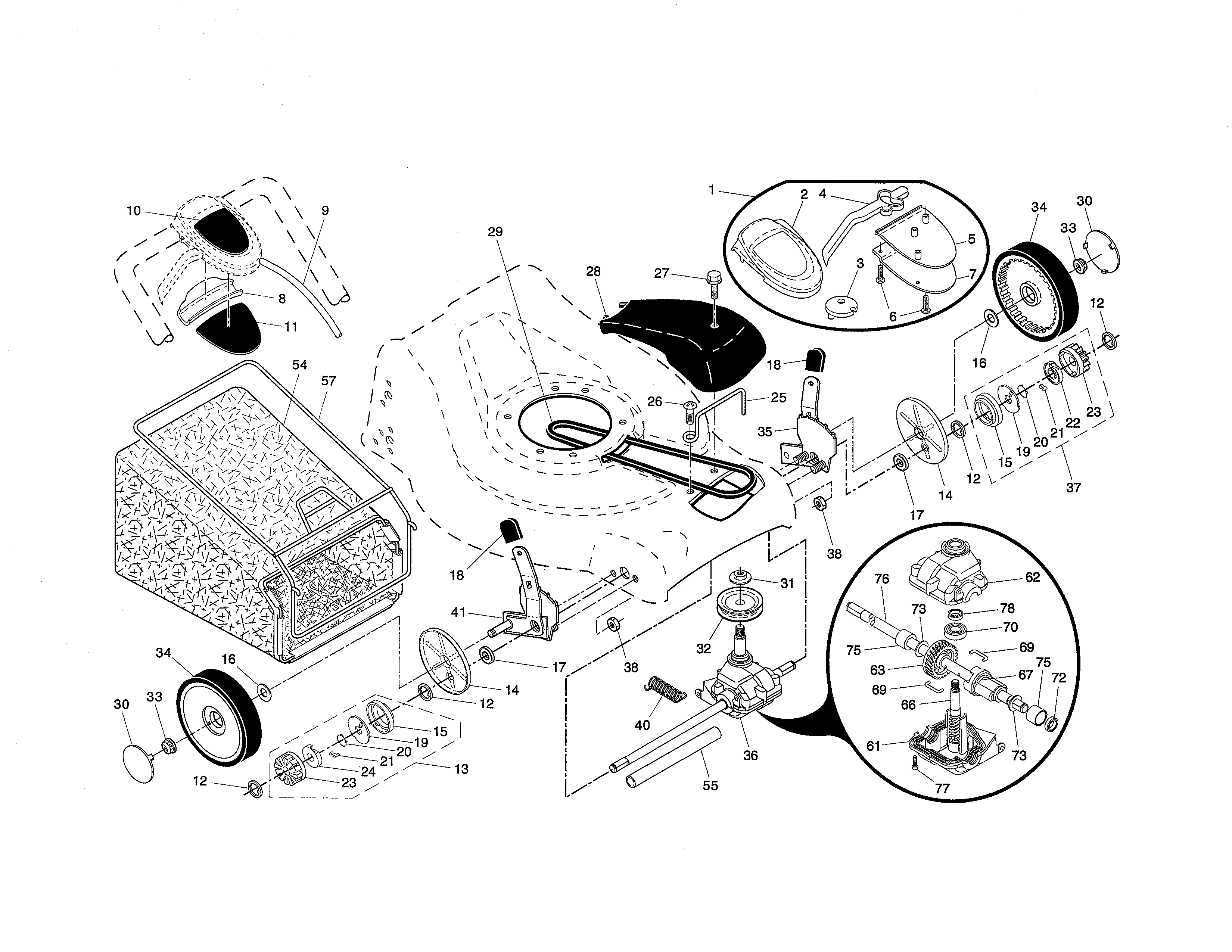 Drive control/gear case/wheels