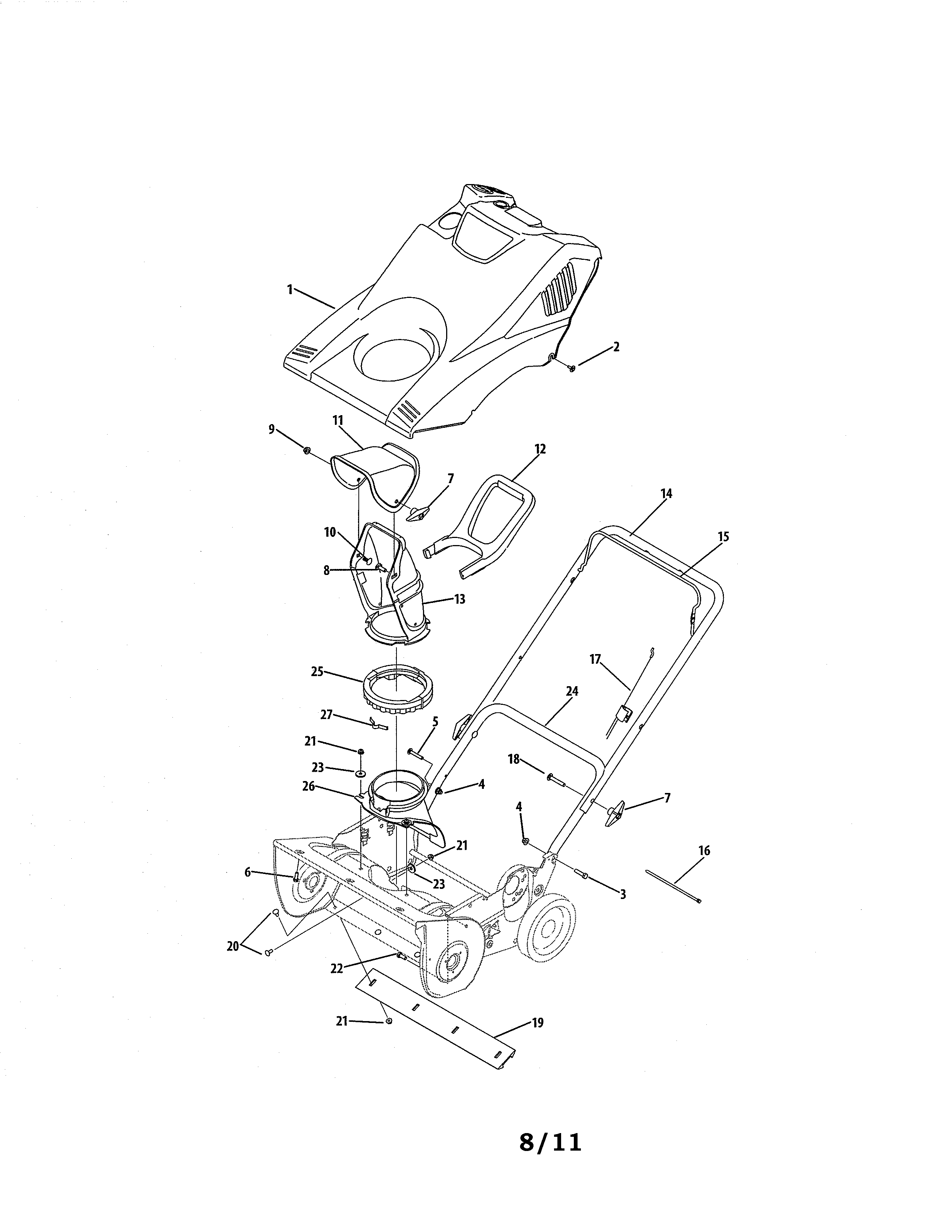 Shroud, chute and handle