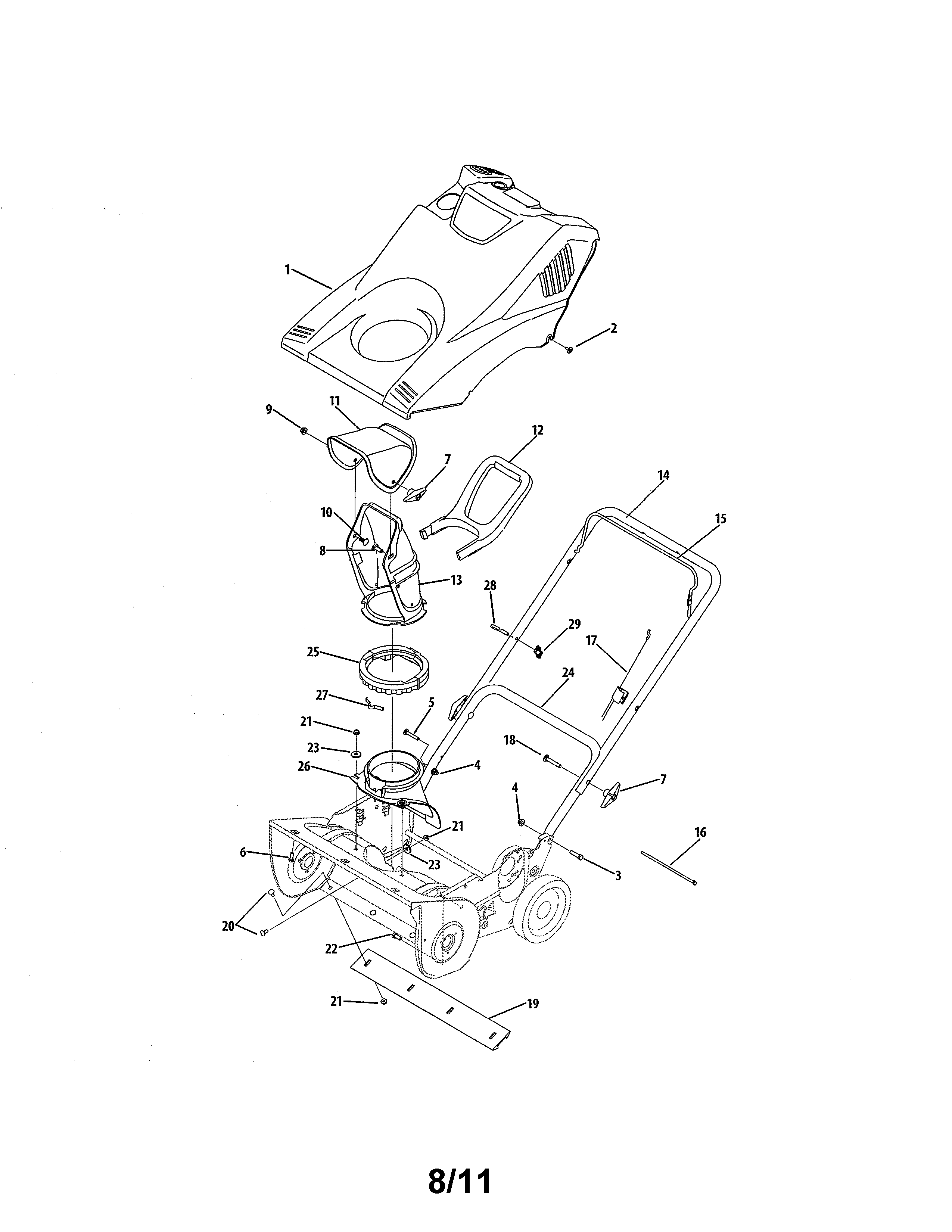 SHROUD, CHUTE AND HANDLE