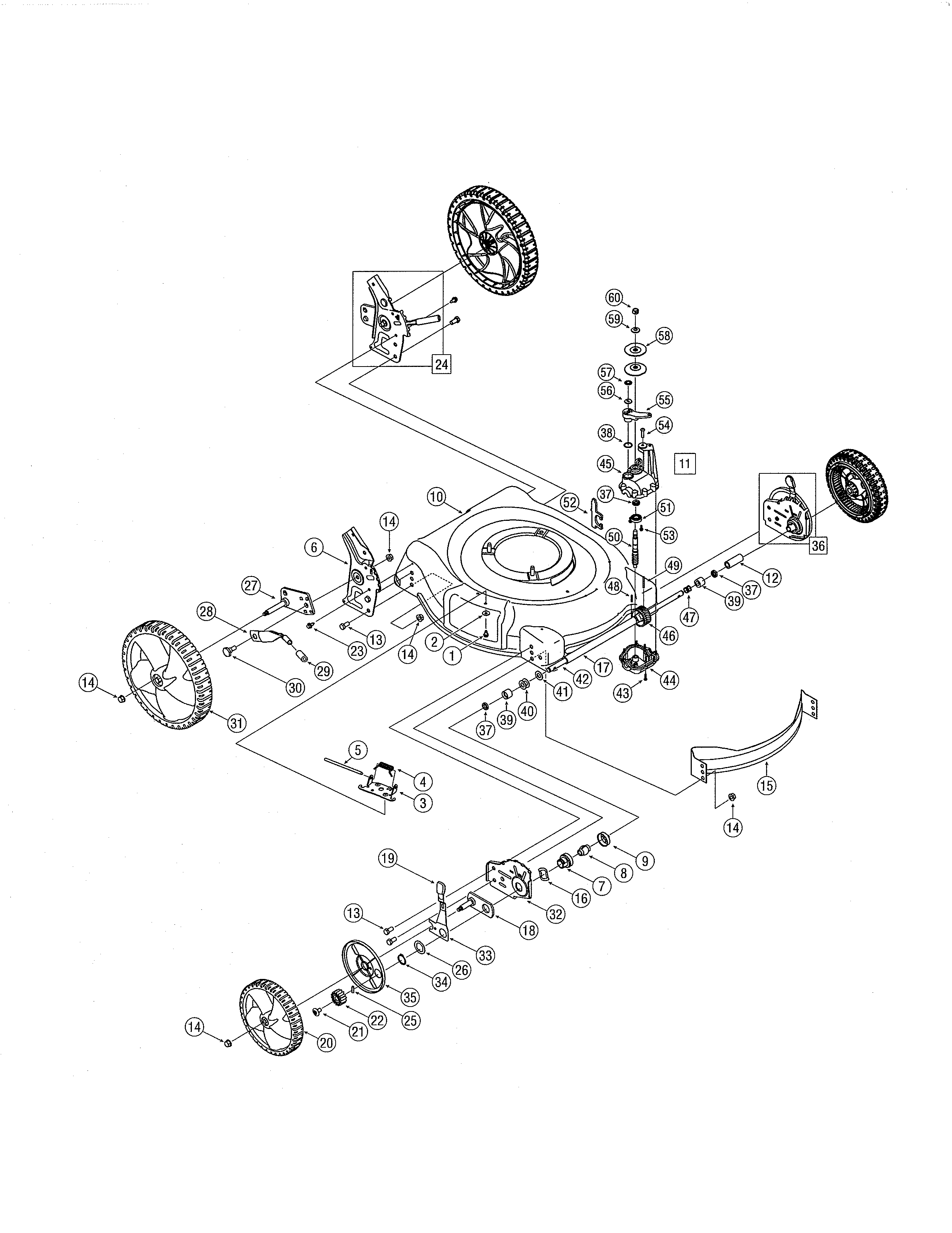 Wheels/deflector chute