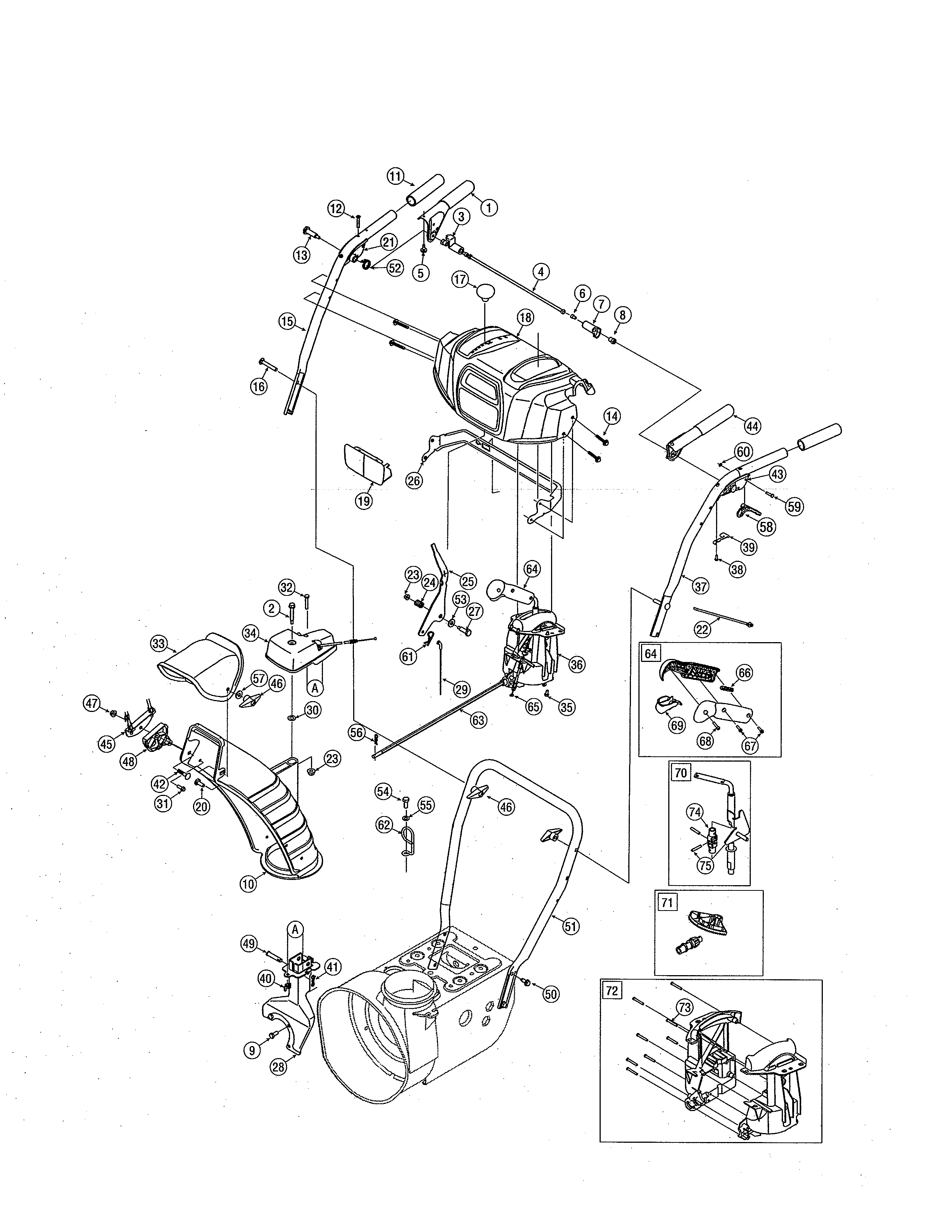 Chute assembly/handles
