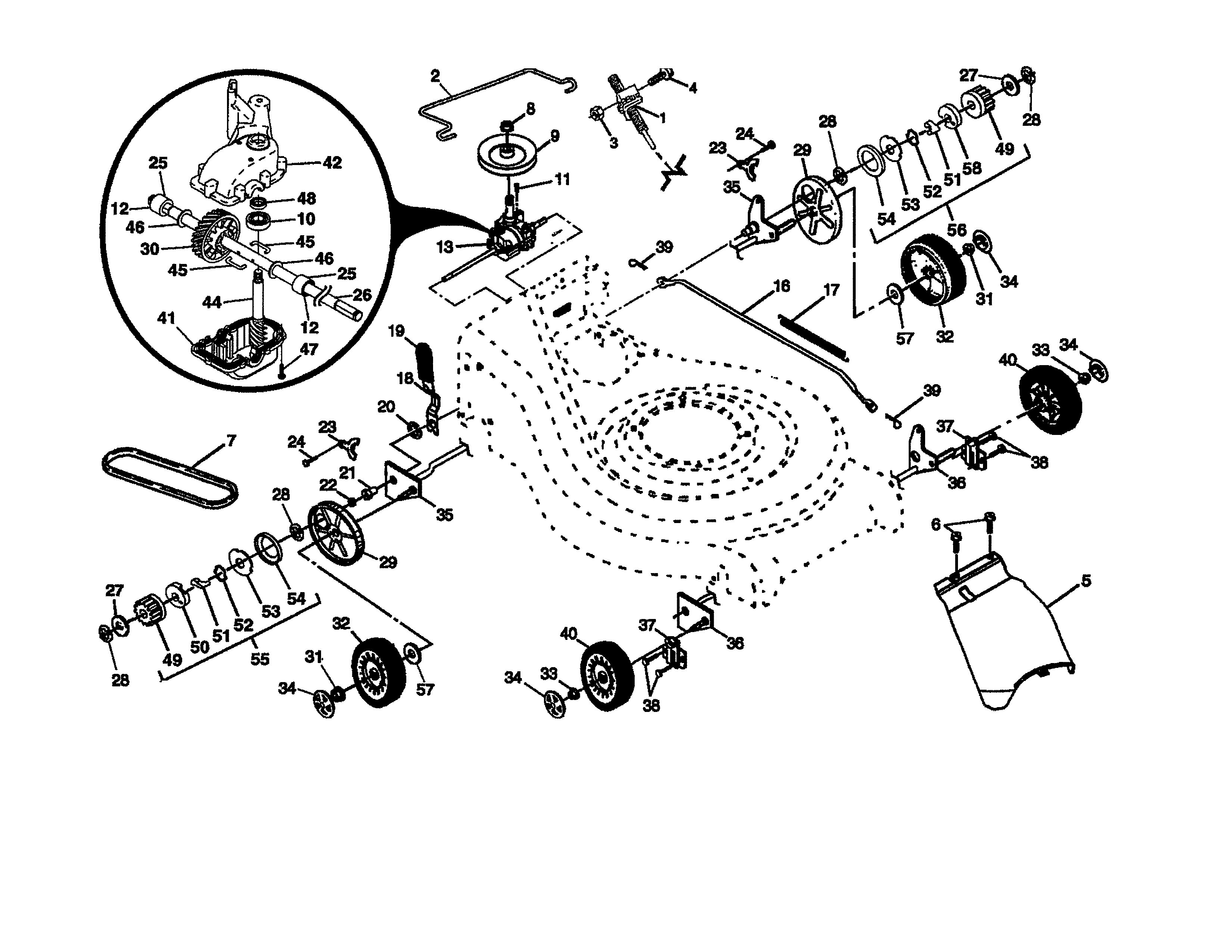 Drive control/gear case/wheels