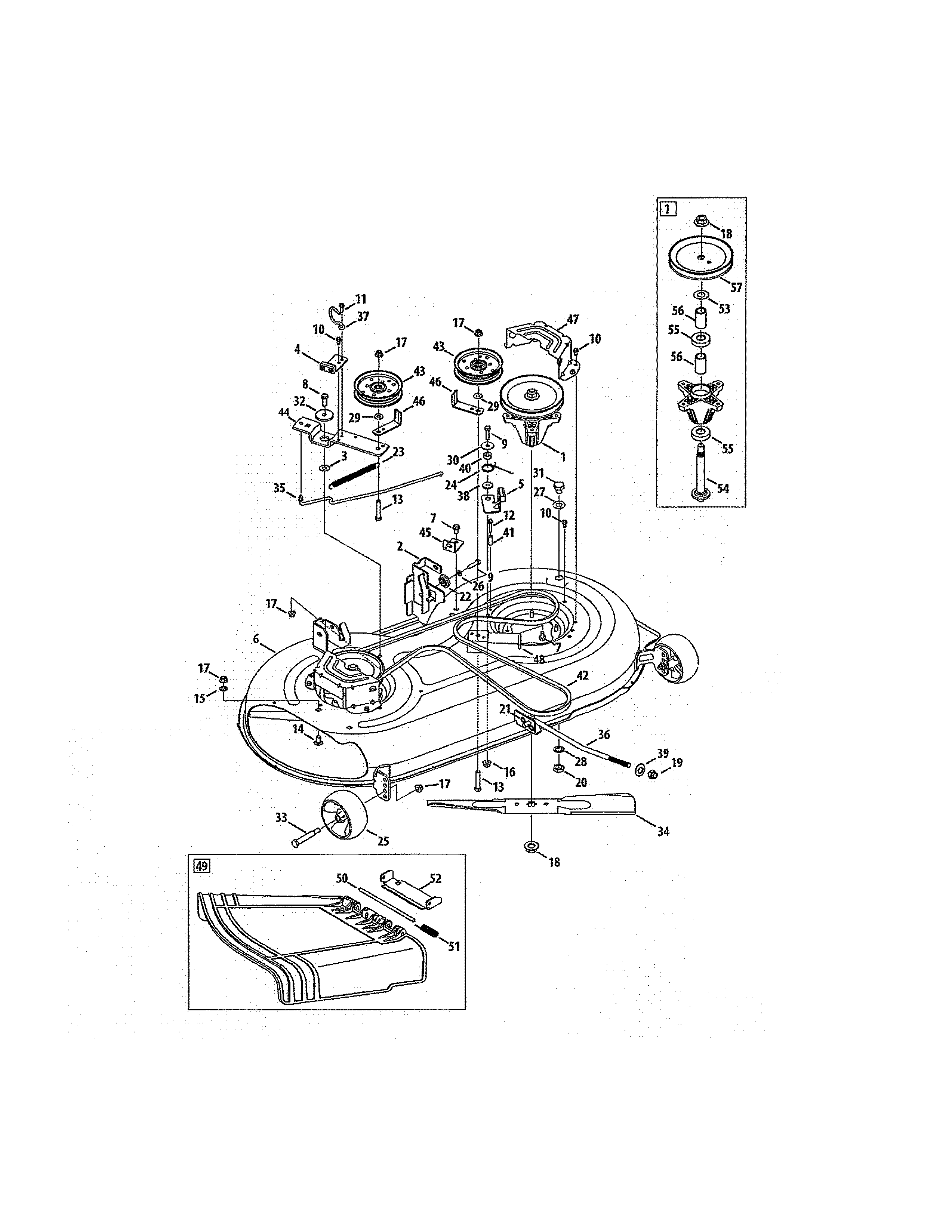 Deck/spindle pulley assembly