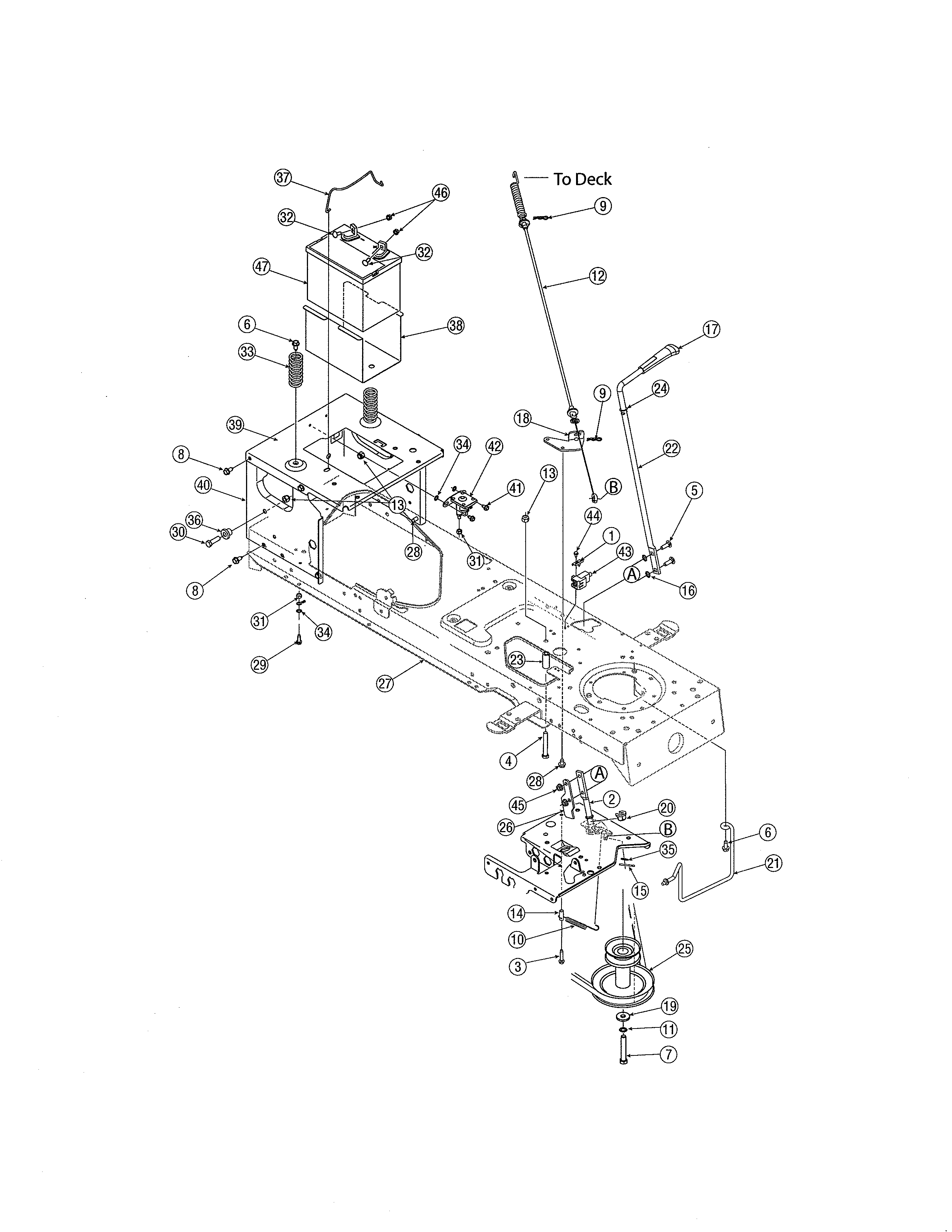 Frame/battery - 42" deck - manual pto
