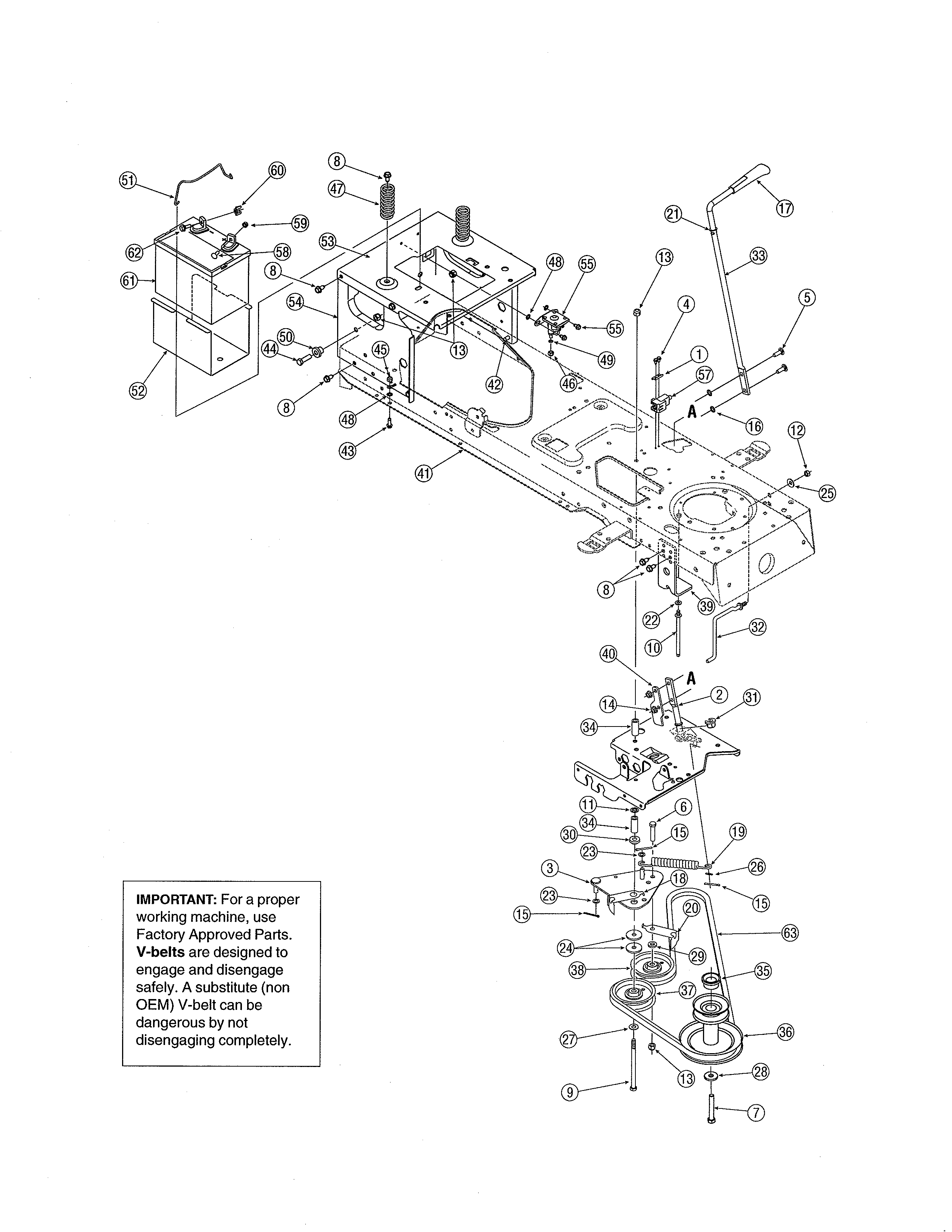BATTERY/FRAME - 46" DECK