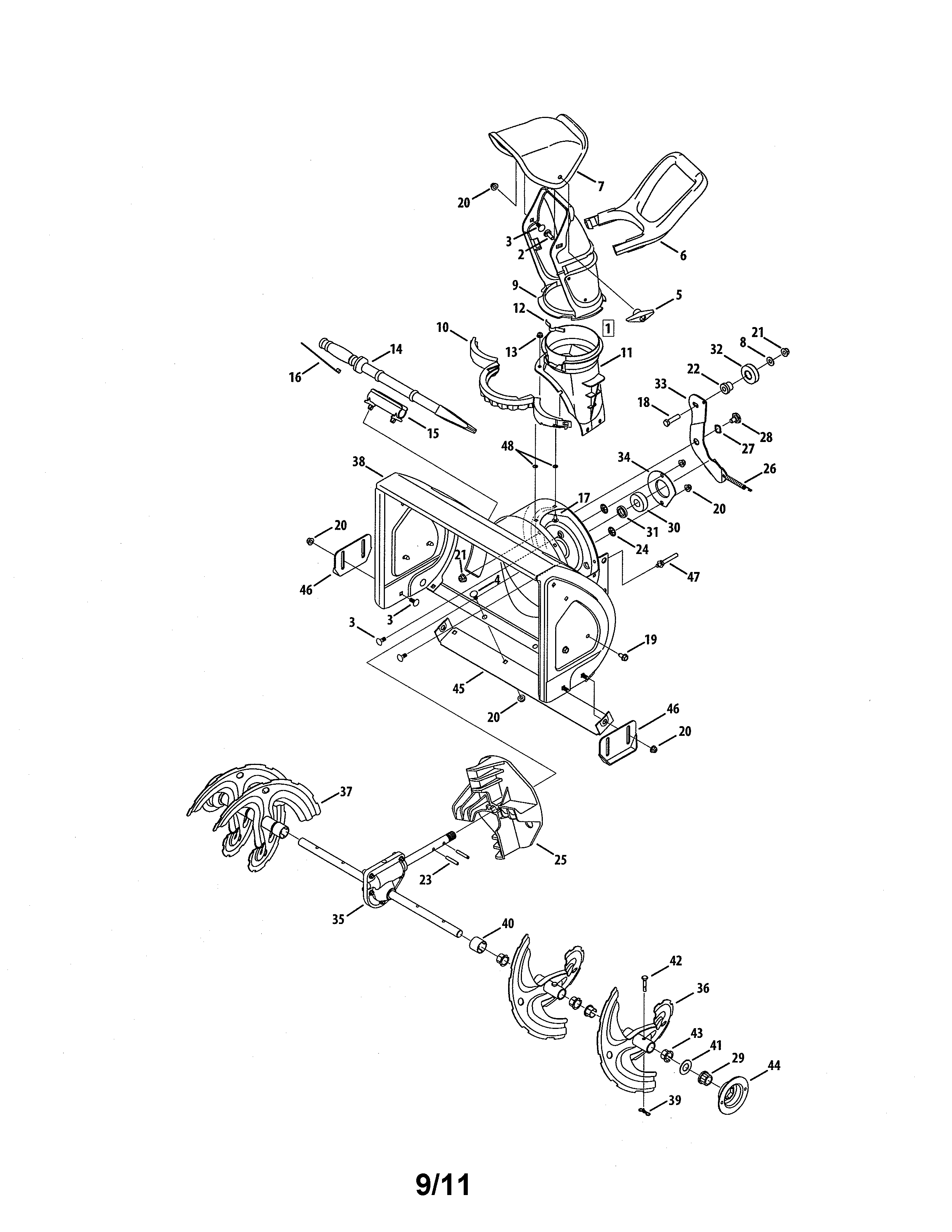 Auger & housing/discharge chute