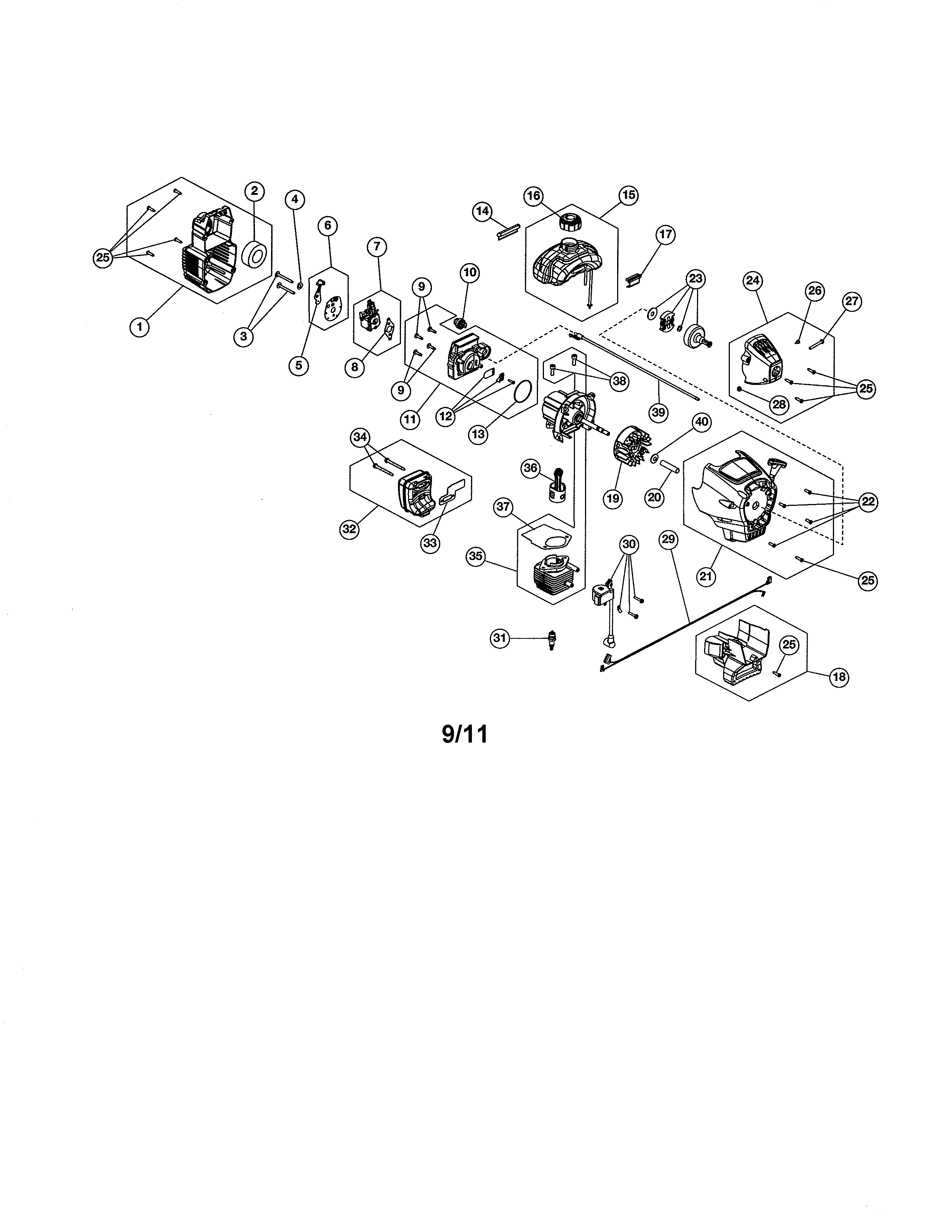 Cylinder/flywheel/fuel tank