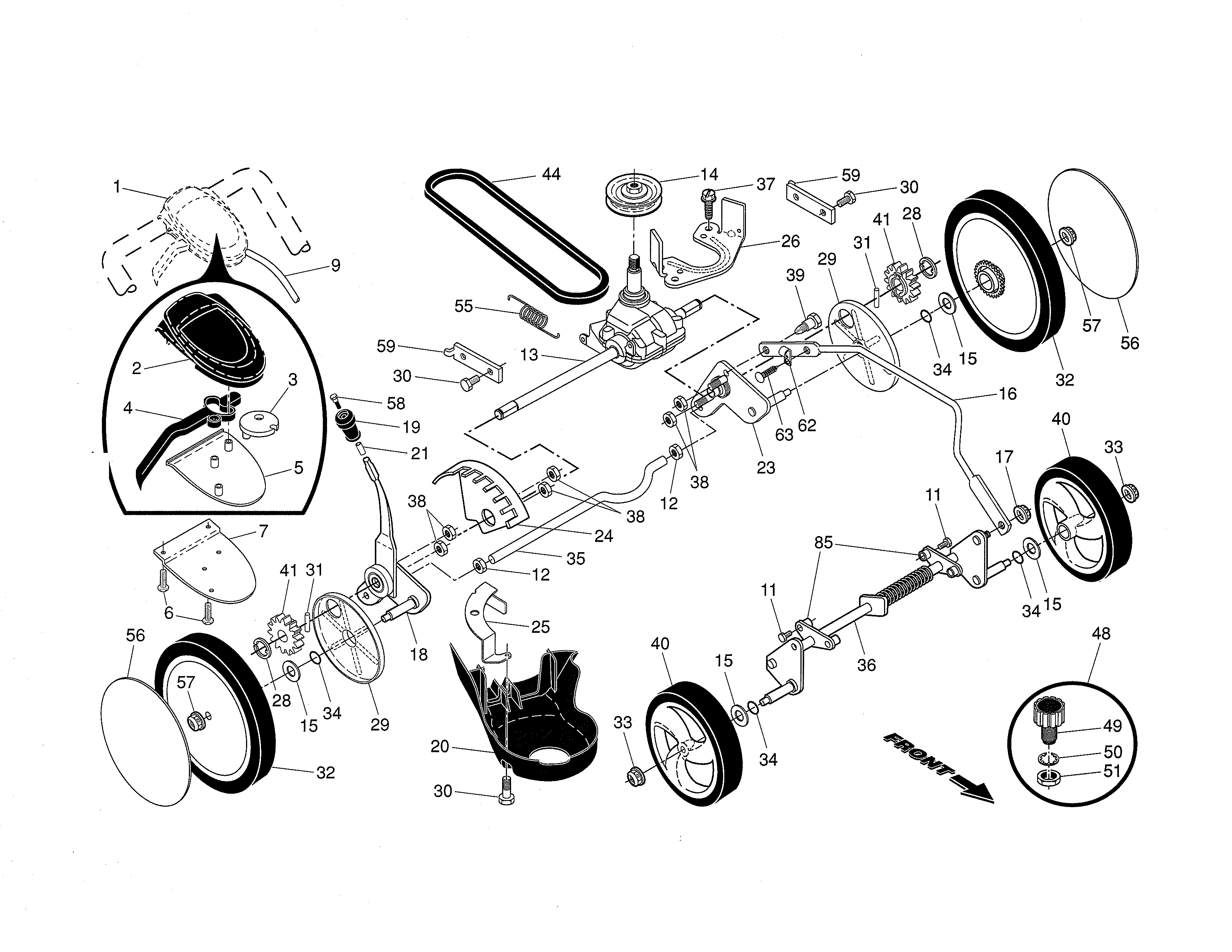 Drive control/gear case/wheels