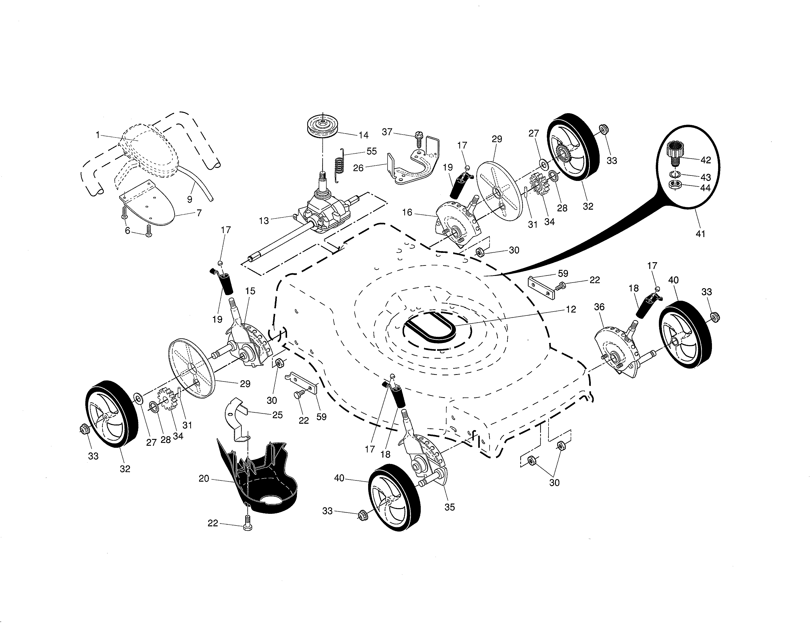 Drive control/gear case/wheels