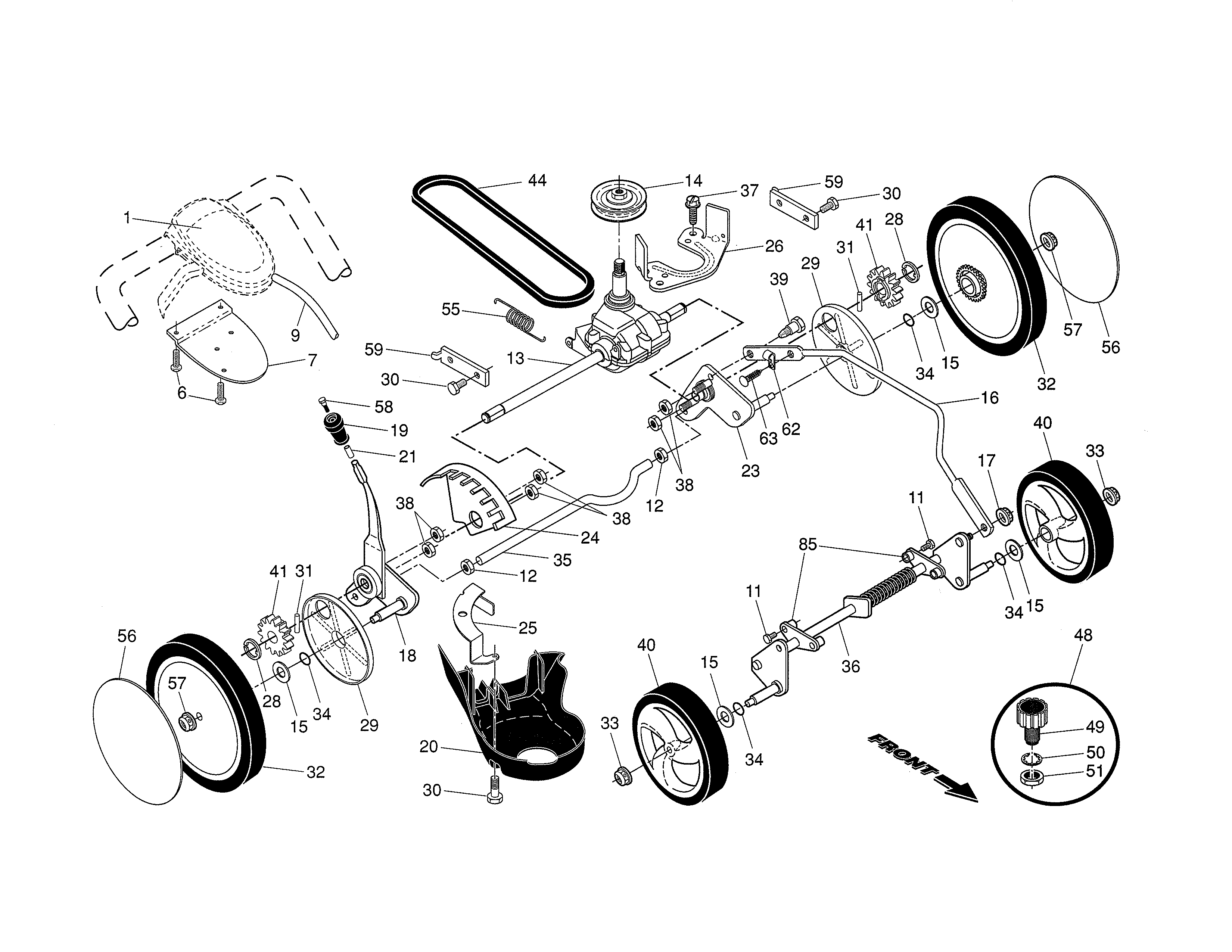 Drive control/gear case/wheels