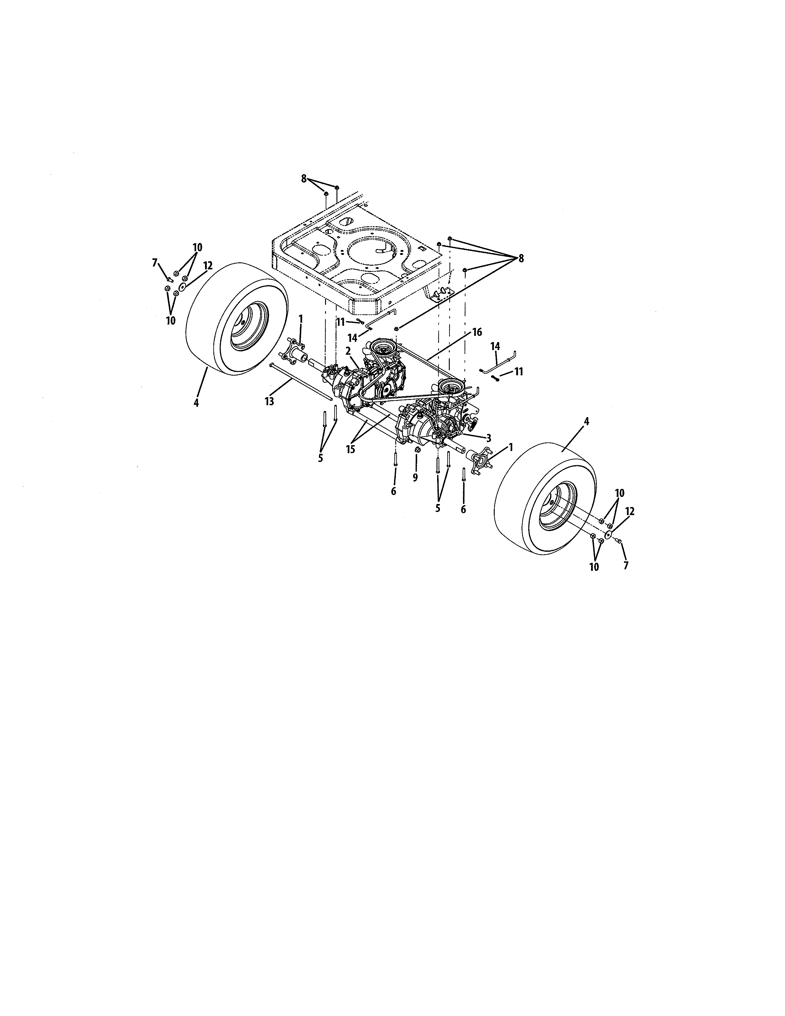 Rear drive & wheels, 42" & 50" decks