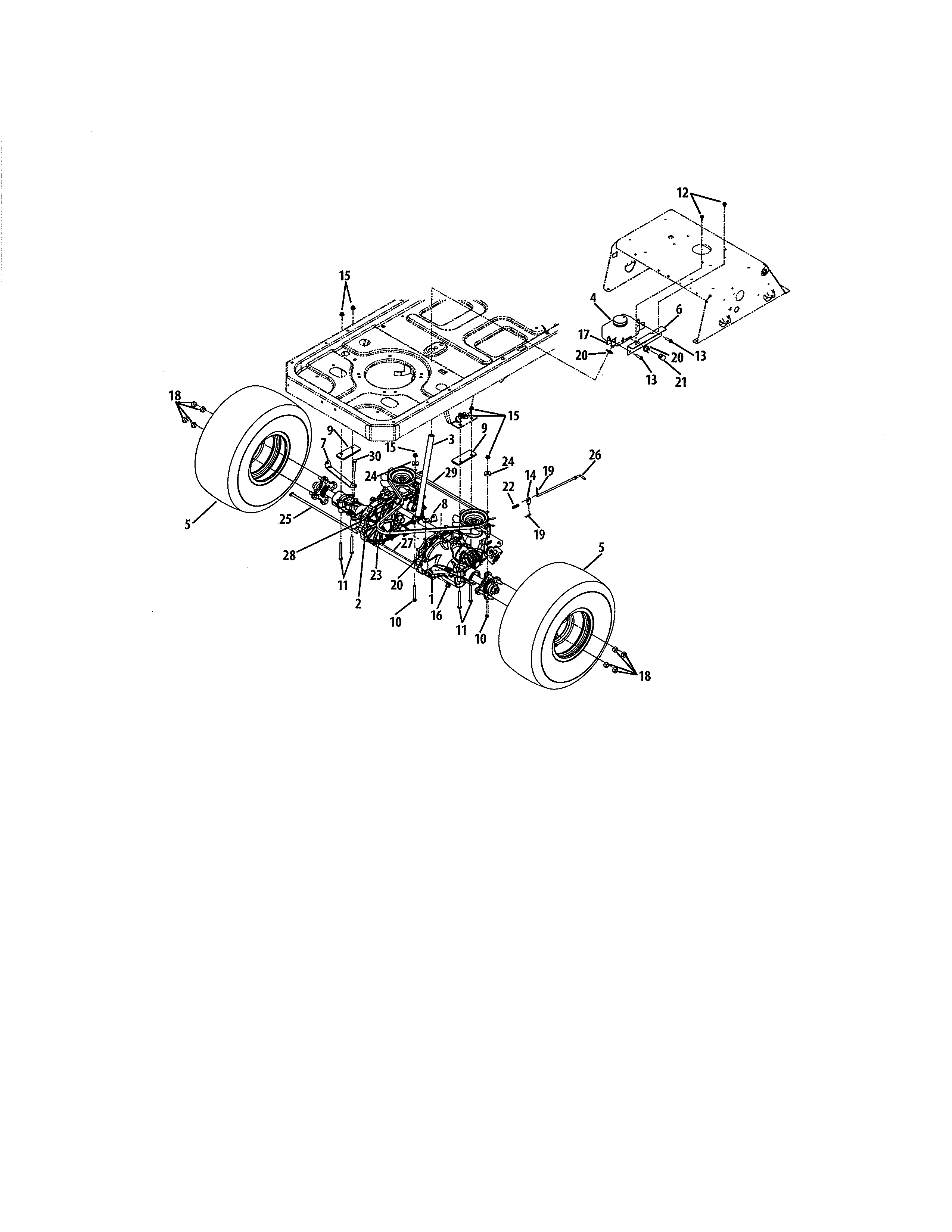 Rear drive & wheels, 54" decks
