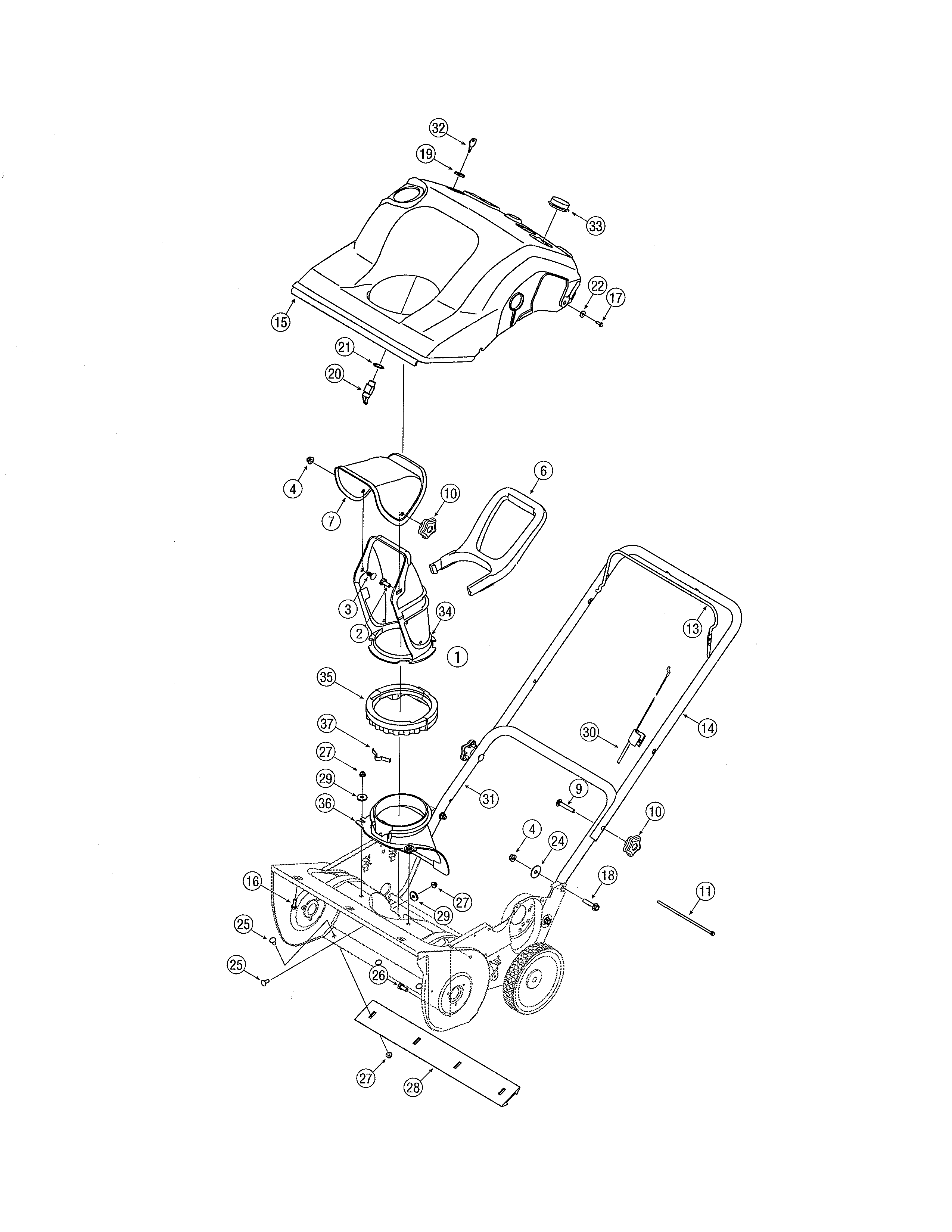 Chute/handle/shroud