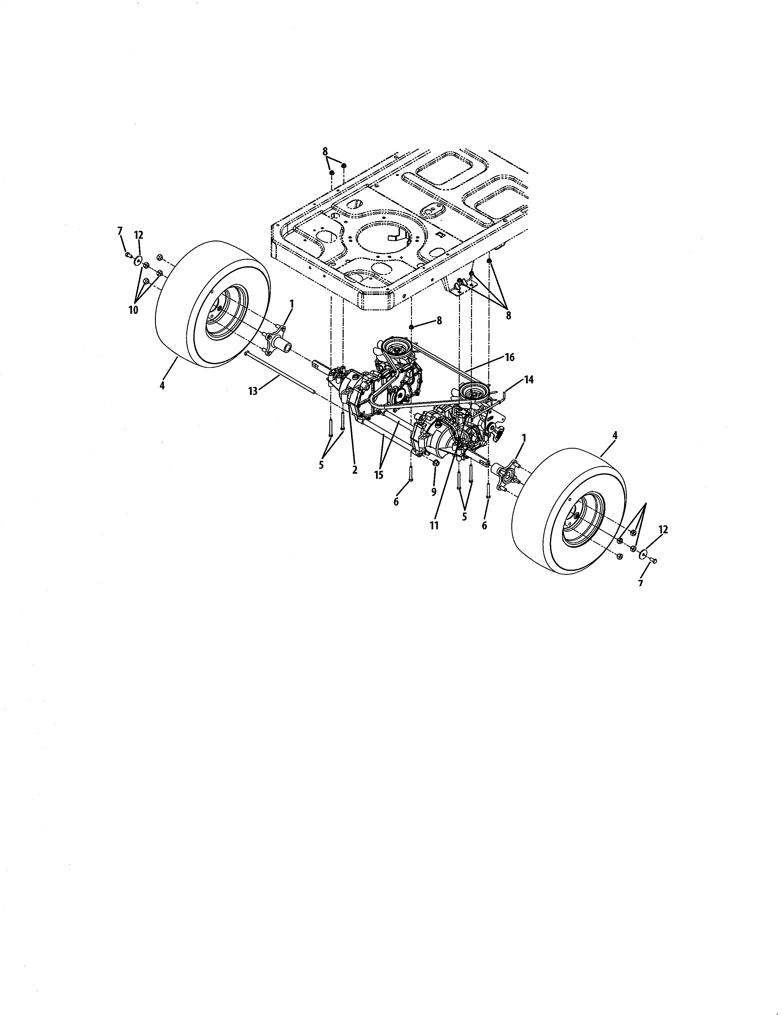 Rear drive & wheels, 42"/50"