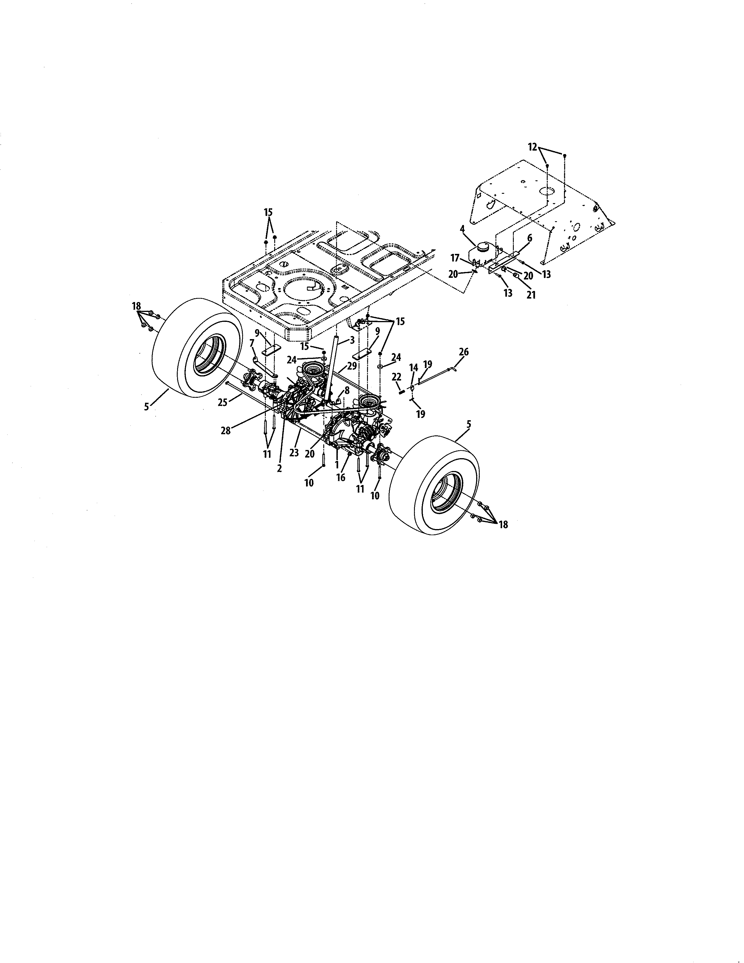 Rear drive & wheels, 54"