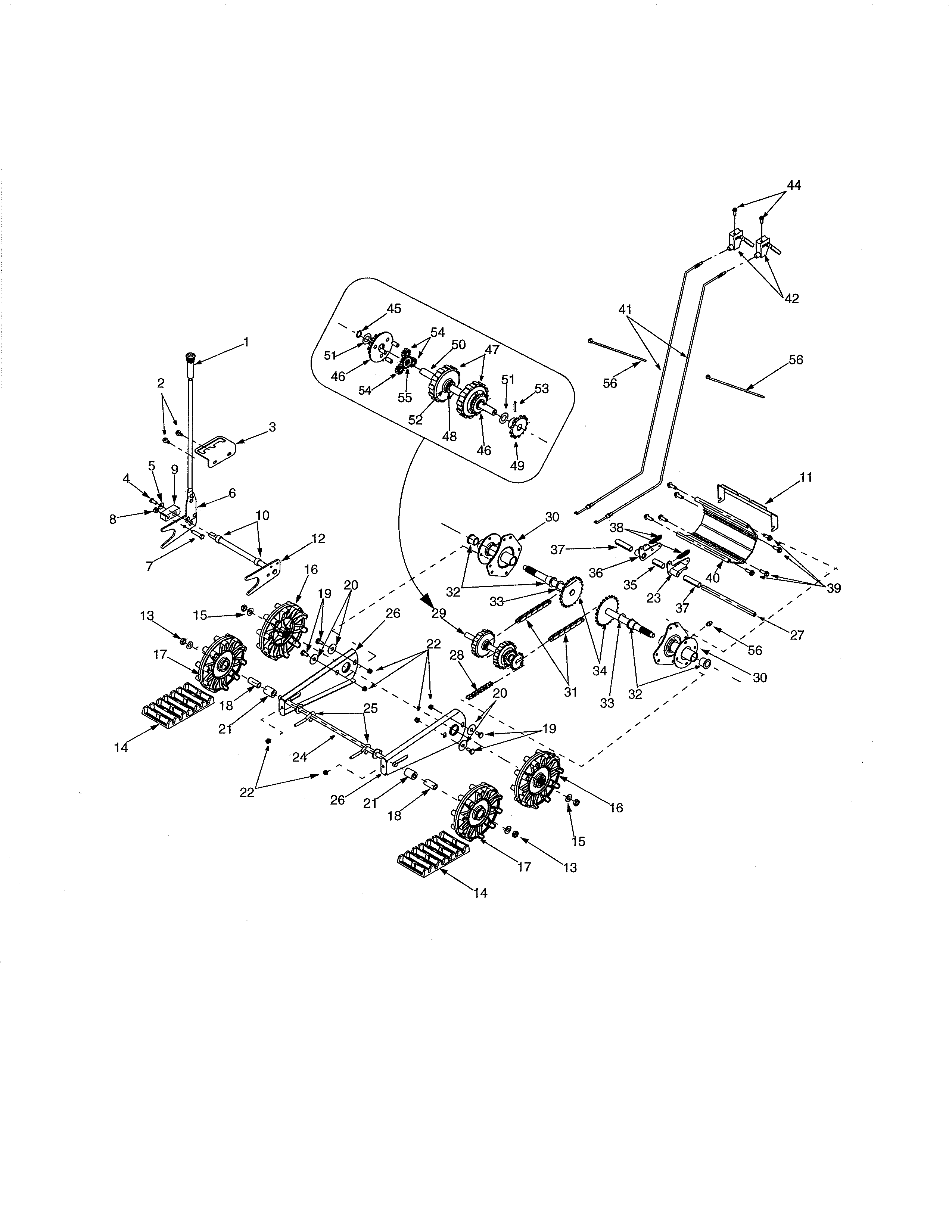 Snow track/steering shaft