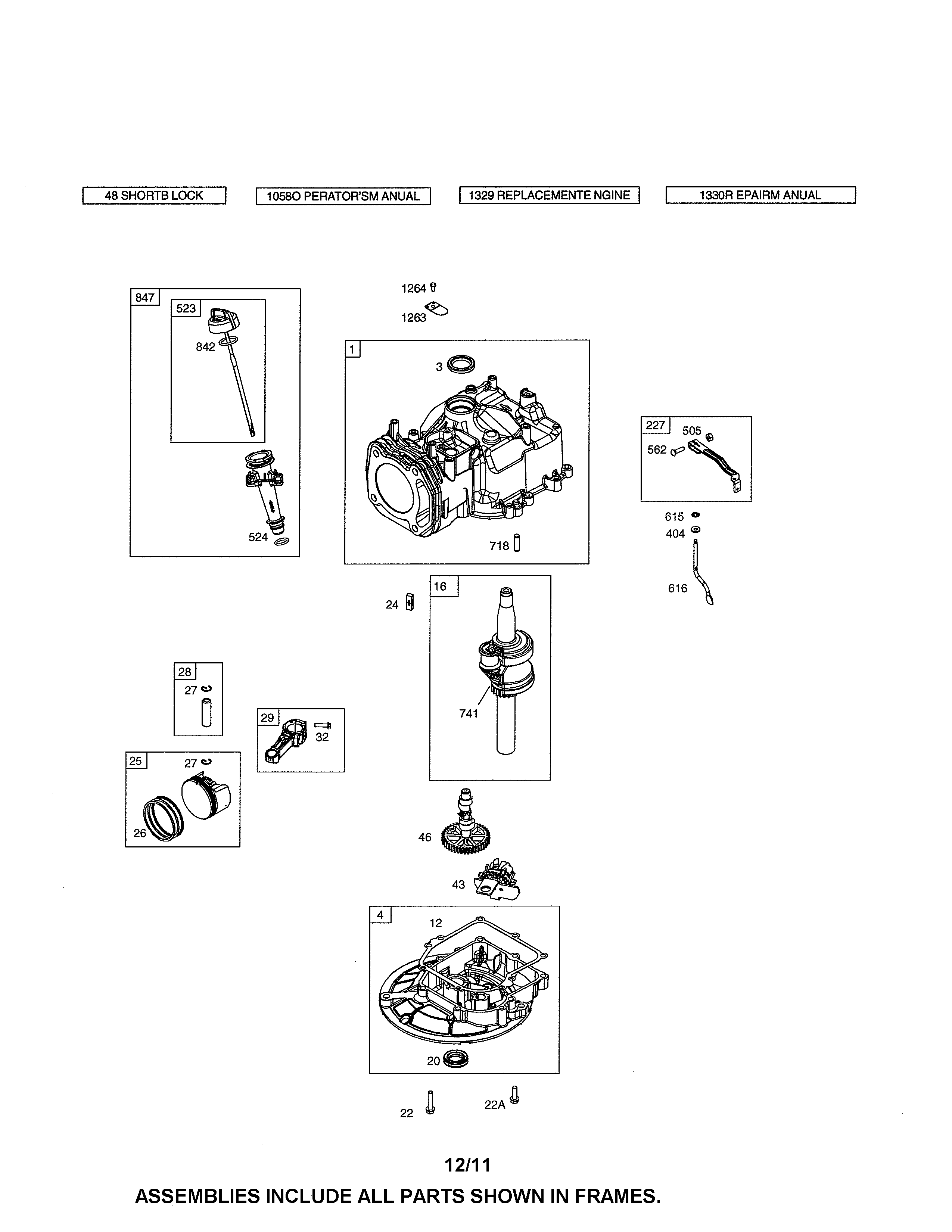 Cylinder/crankshaft/sump