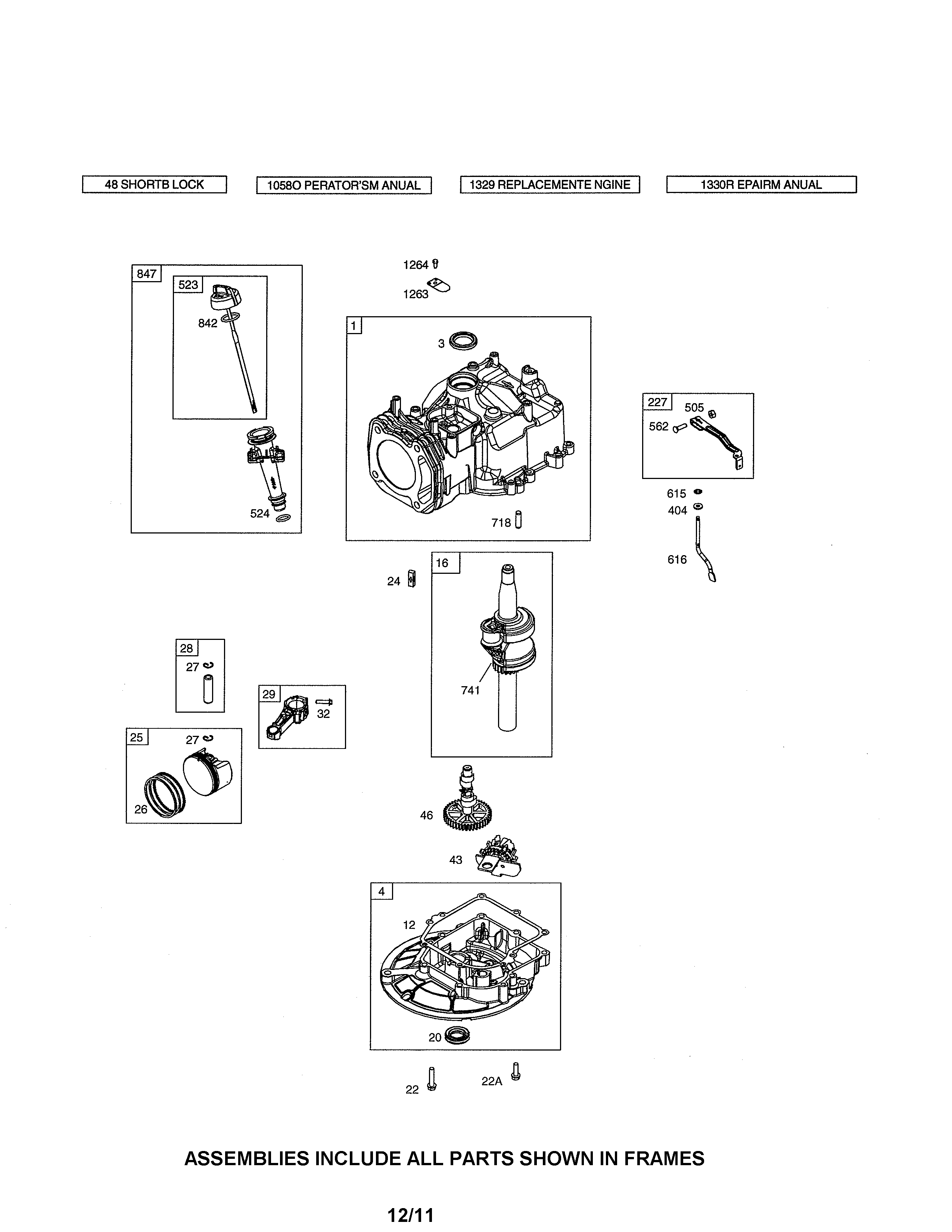Cylinder/crankshaft/sump