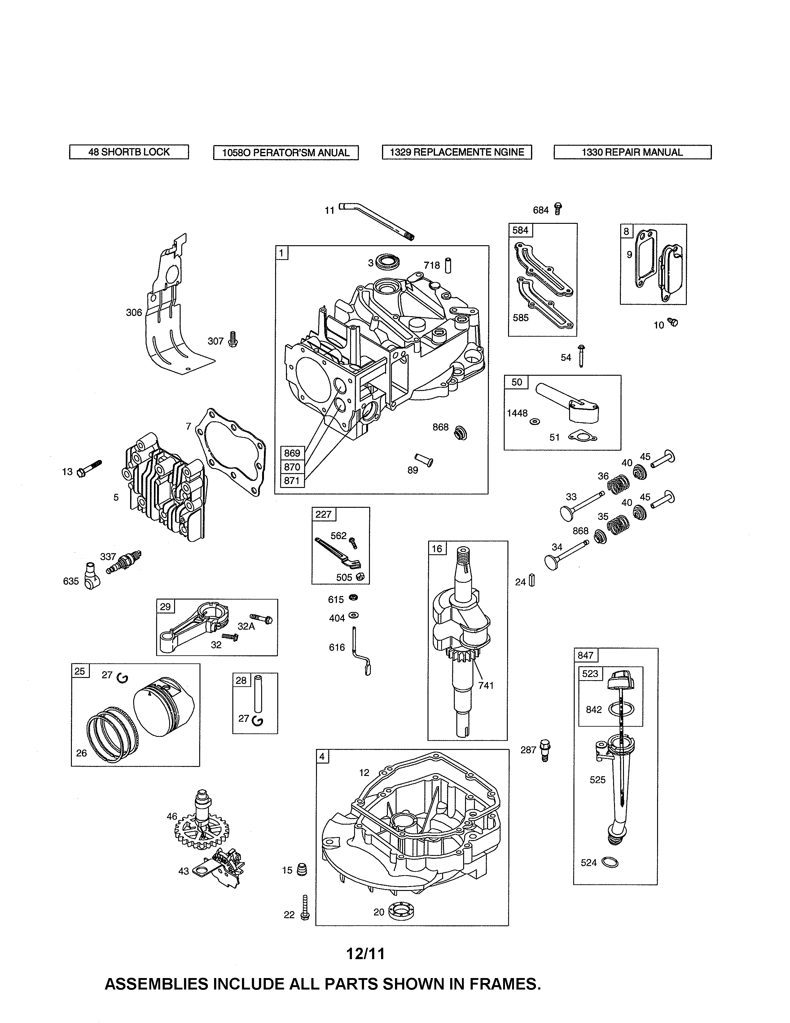 Cylinder/crankshaft/sump