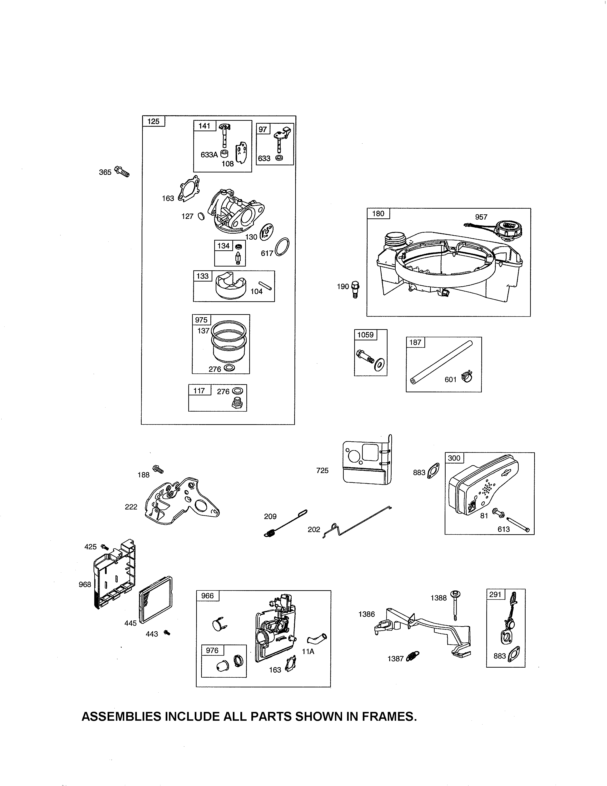 Carburetor/fuel tank/muffler