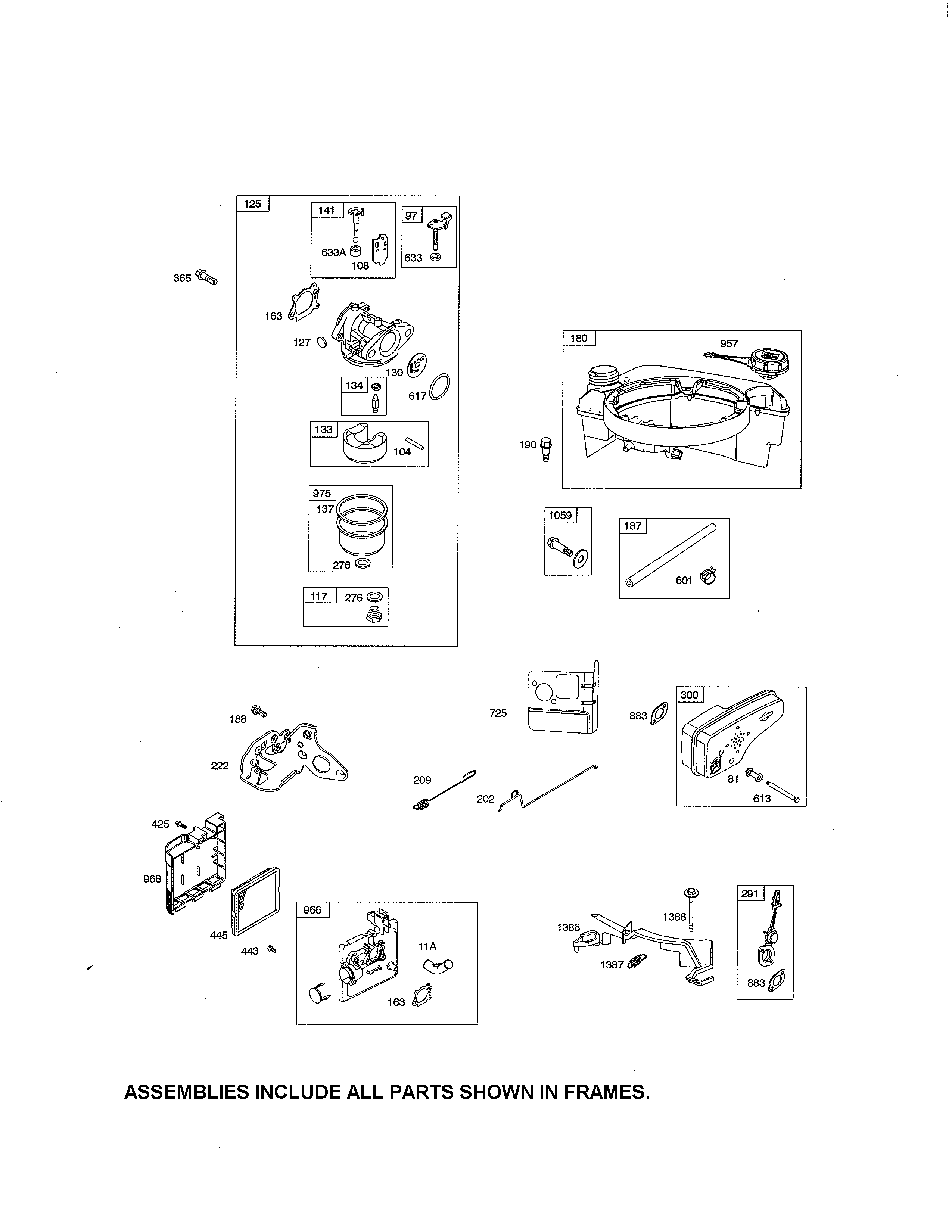 Carburetor/fuel tank/muffler