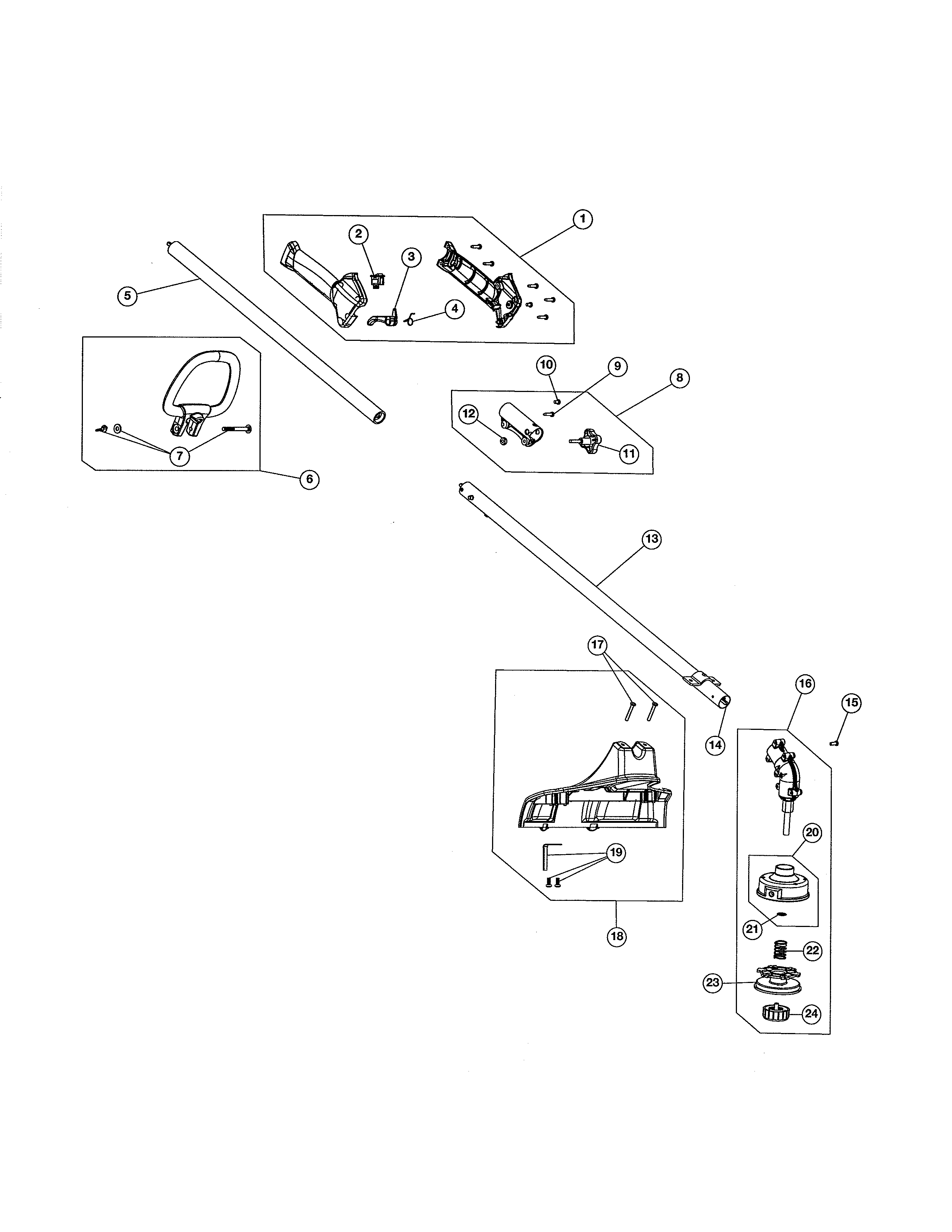 Shield/handle/gearbox