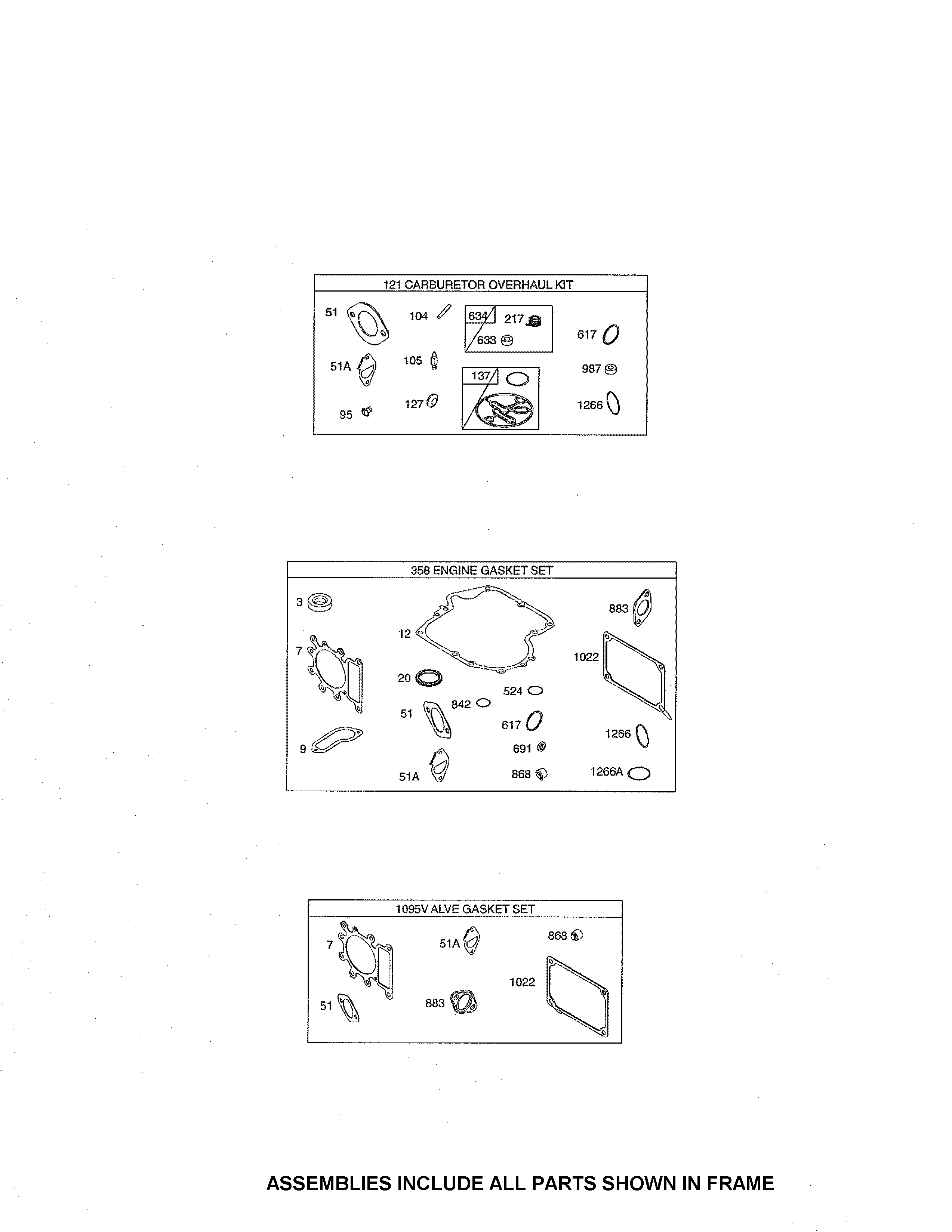 Carburetor/engine/gasket sets