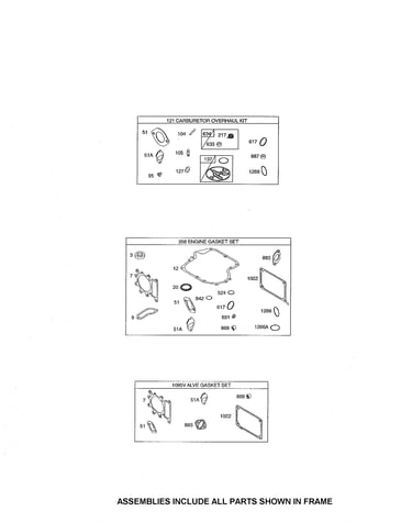 Carburetor/engine/gasket sets