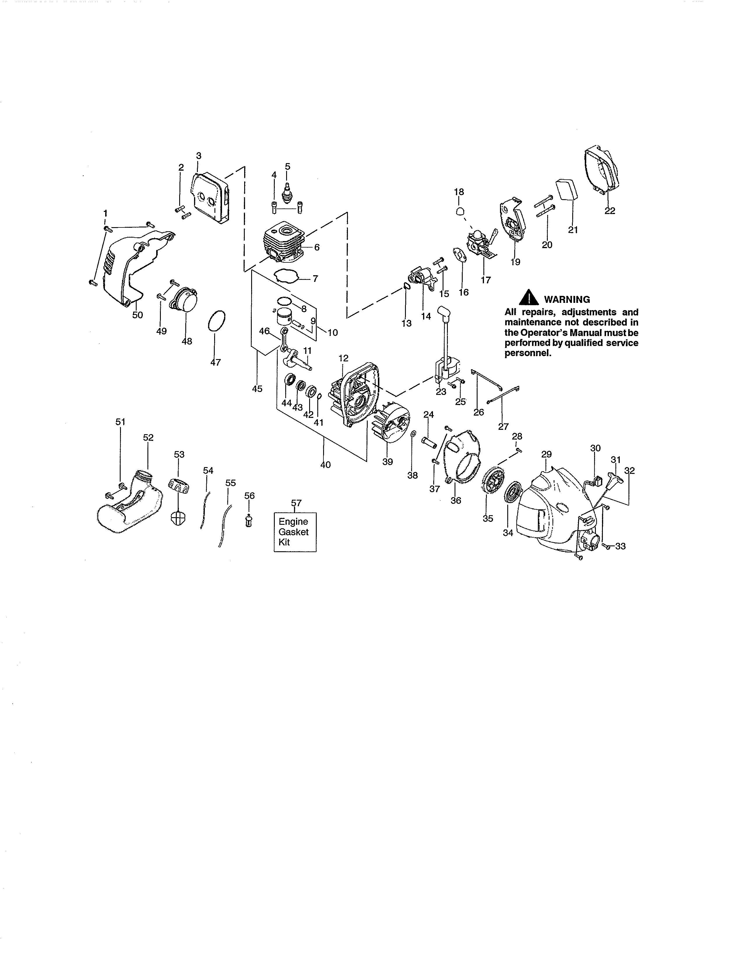 Cylinder/fuel tank/muffler